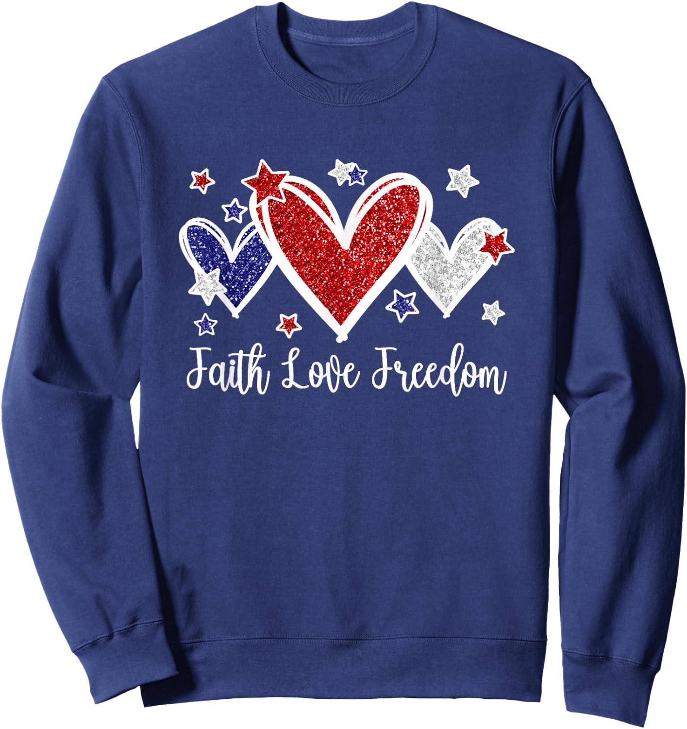 Faith Love Freedom Patriotic American Flag Hearts Sweatshirt - Sweatshirt | Navy