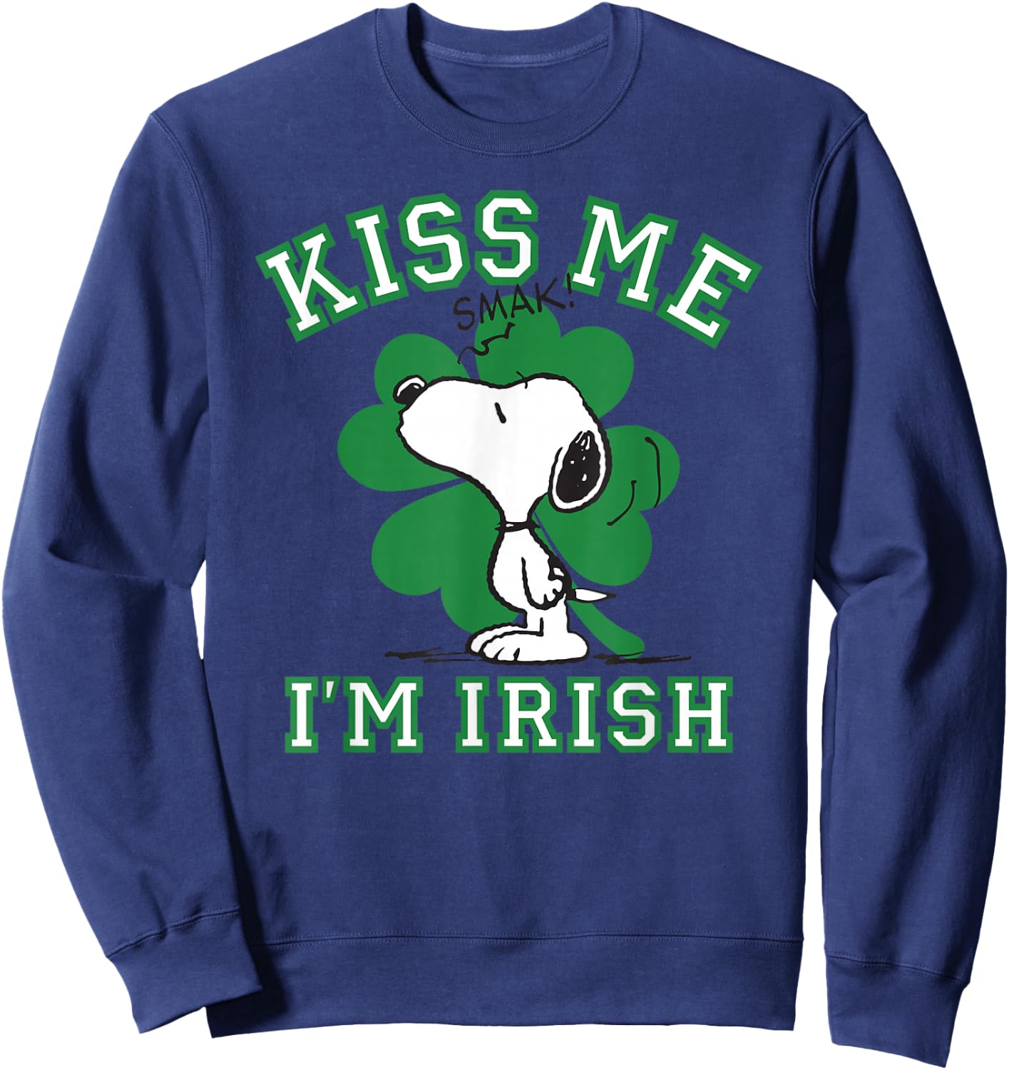 Peanuts Snoopy Kiss Me I'm Irish Clover Sweatshirt - Sweatshirt | Navy