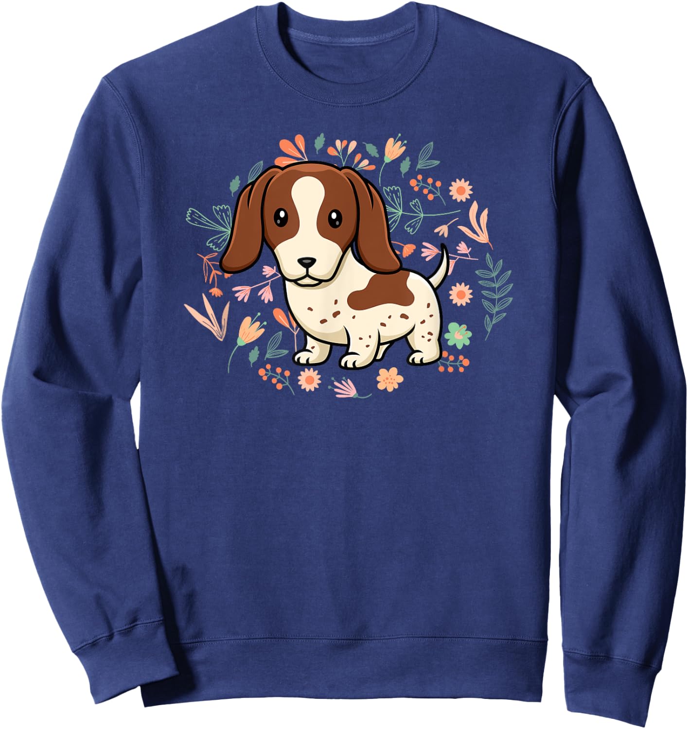 Floral Piebald Dachshund Lover Doxie Mom Dog Mama Lover Men Women Kids Sweatshirt - Sweatshirt | Navy