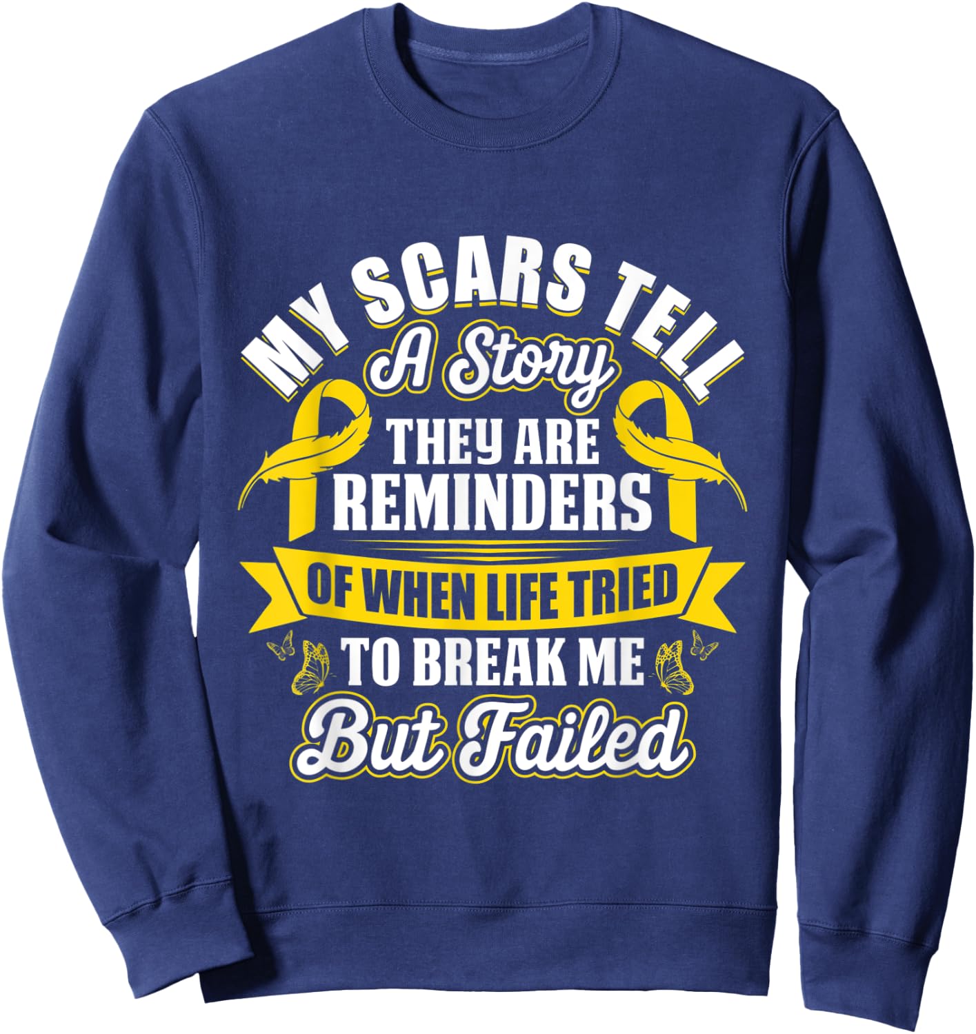 My Scars Tell a Story Childhood Cancer Ribbon Awareness Sweatshirt - Sweatshirt | Navy