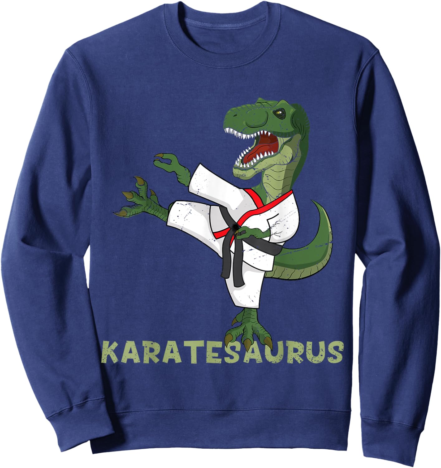 Funny Karate Dinosaur Karatesaurus T-Rex Graphic Karatist Sweatshirt - Sweatshirt | Navy