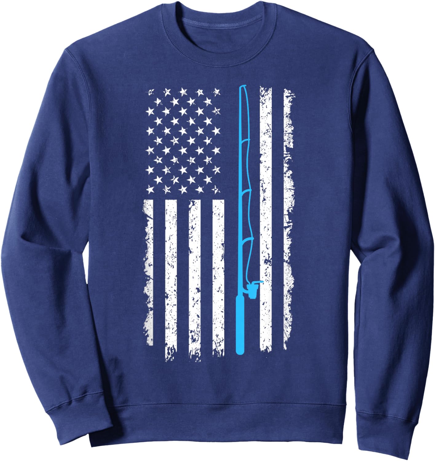 Vintage American Flag Fishing Rod Short Sleeve Sweatshirt - Sweatshirt | Navy