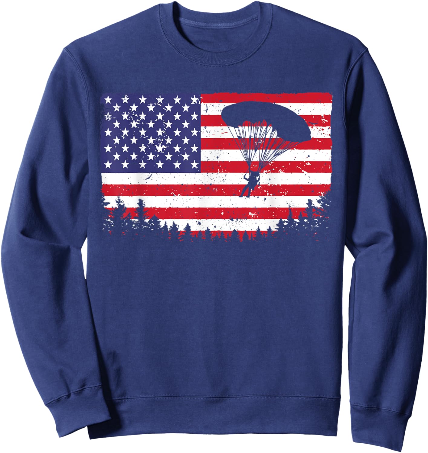 Cool Skydiving Art Men Women Skydiver American Flag Skydive Sweatshirt - Sweatshirt | Navy