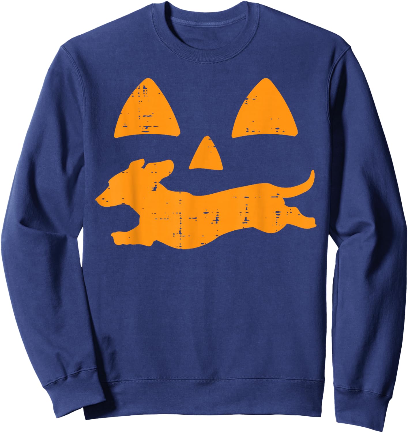 Pumpkin Eyes Dachshund Funny Halloween Jack O Lantern Dog Sweatshirt - Sweatshirt | Navy