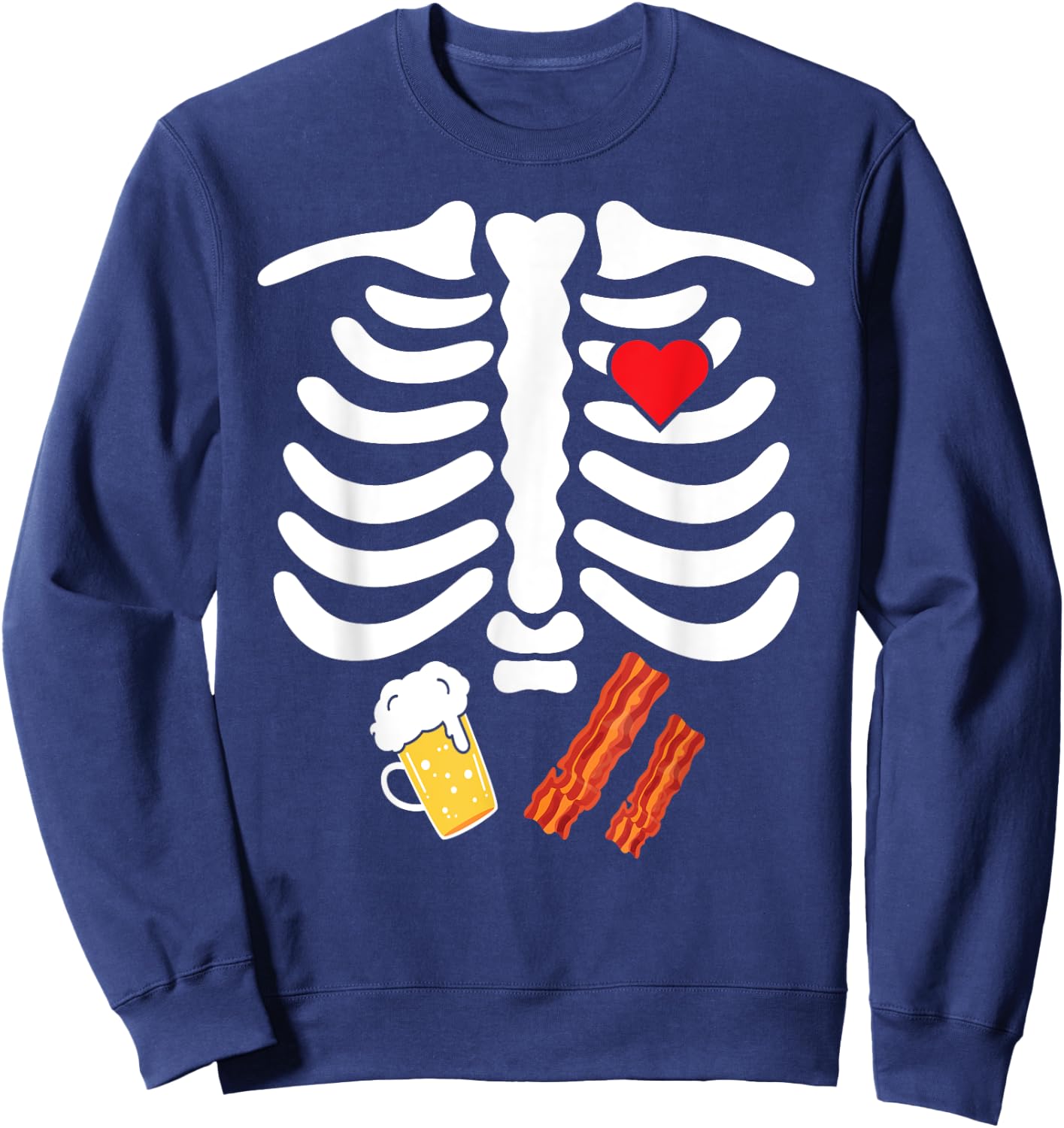 Halloween Skeleton Junk Food Belly Bacon Beer T Shirt Sweatshirt - Sweatshirt | Navy