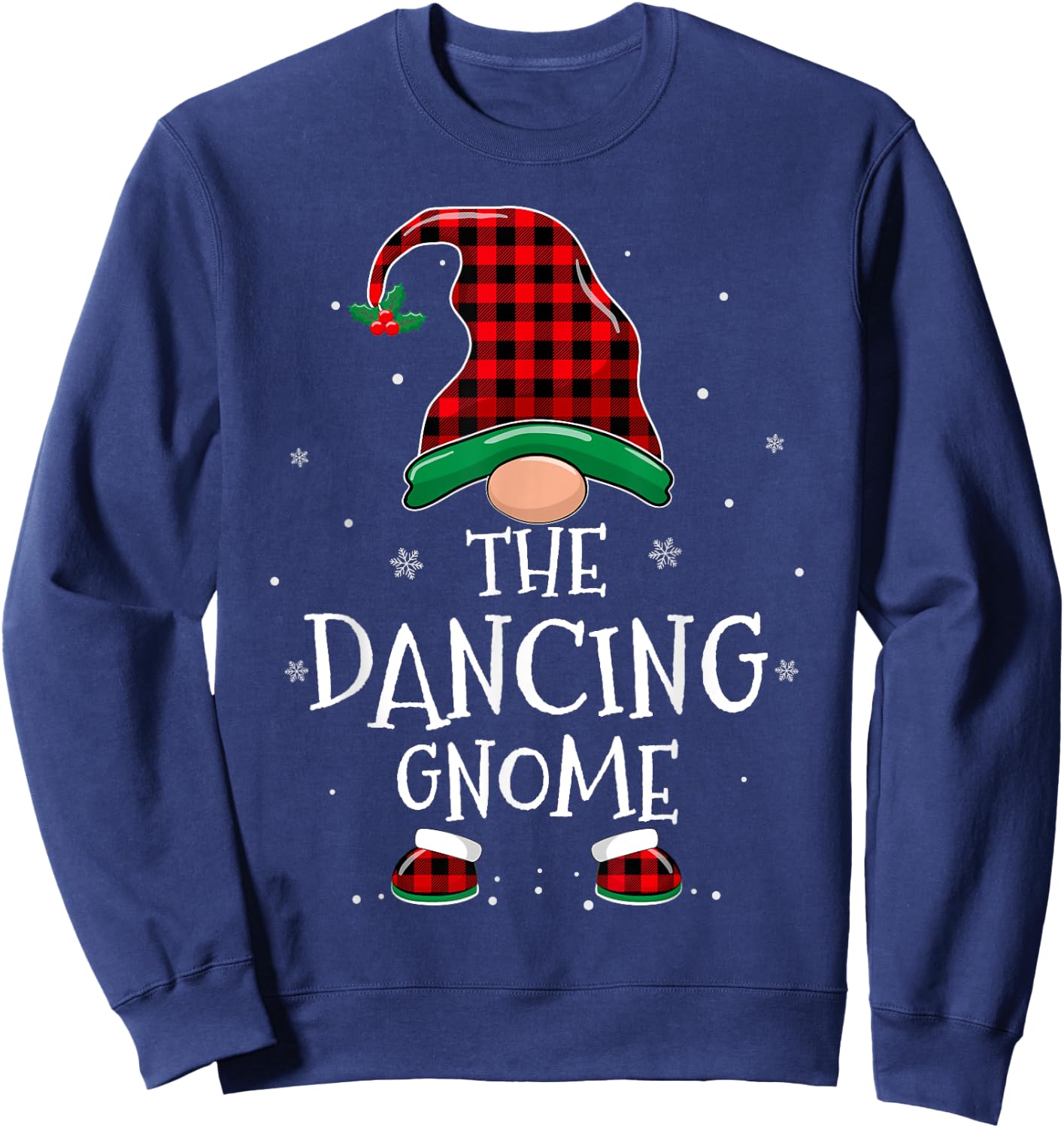 Dancing Gnome Xmas Family Matching Plaid Christmas Gnomes Sweatshirt - Sweatshirt | Navy