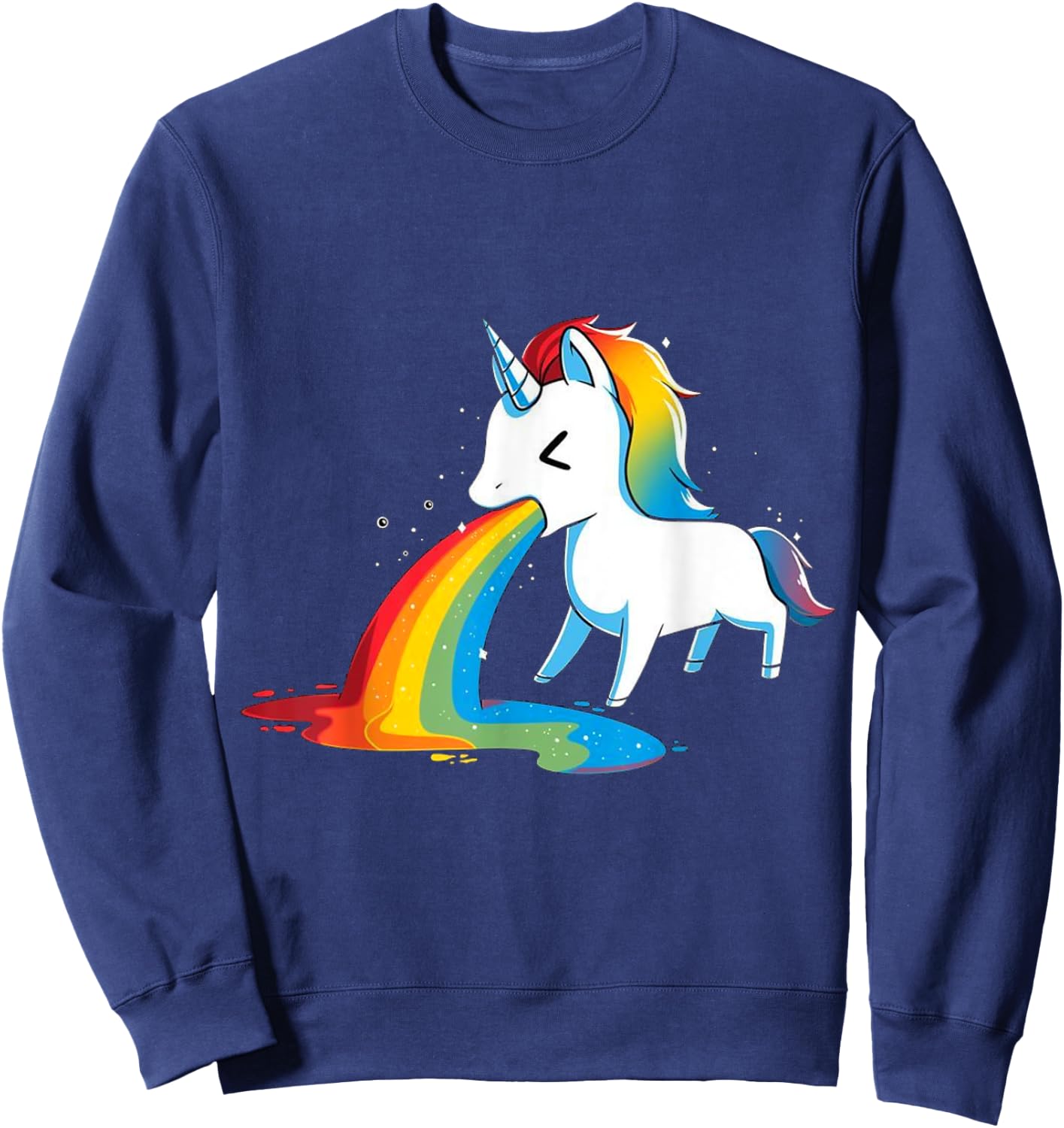 Unicorn Puking Rainbows Graphic T shirt Funny Rainbow Puke Sweatshirt - Sweatshirt | Navy