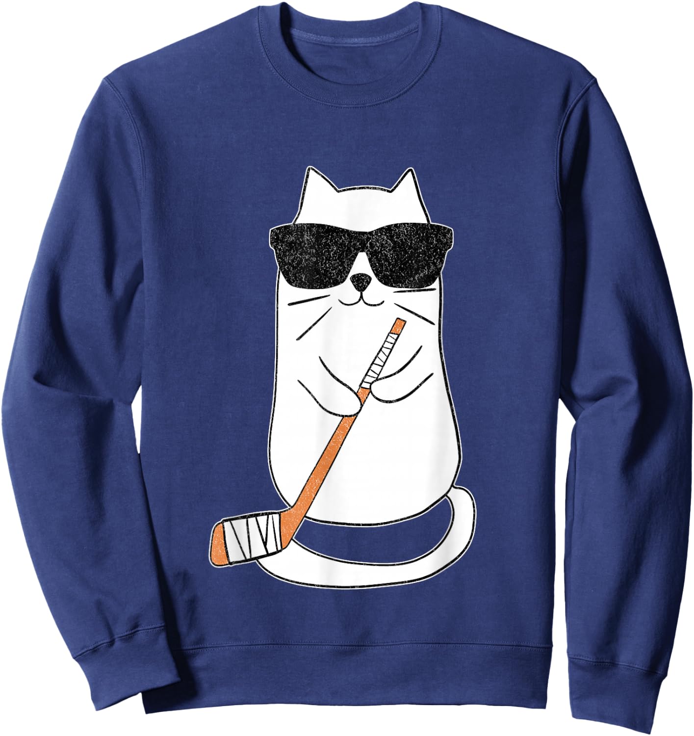 Ice Hockey Cat Hockey Player Stick Retro Sweatshirt - Sweatshirt | Navy