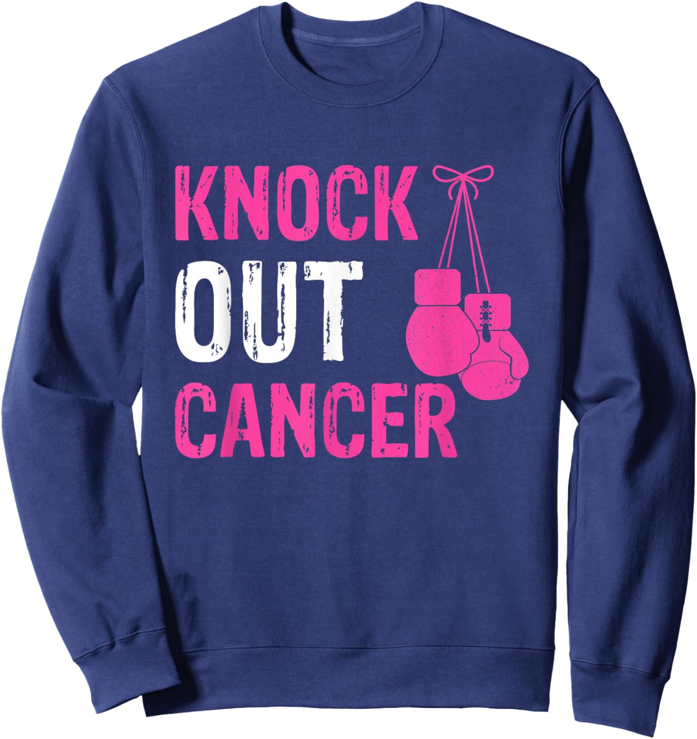 Knock Out Boxing Fight Pink Ribbon Breast Cancer Awareness Sweatshirt - Sweatshirt | Navy