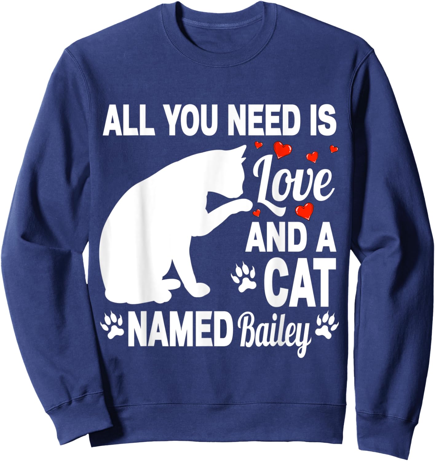 Personalized Cat Name Bailey Cute Kitten Pet Lover Women Kids Sweatshirt - Sweatshirt | Navy