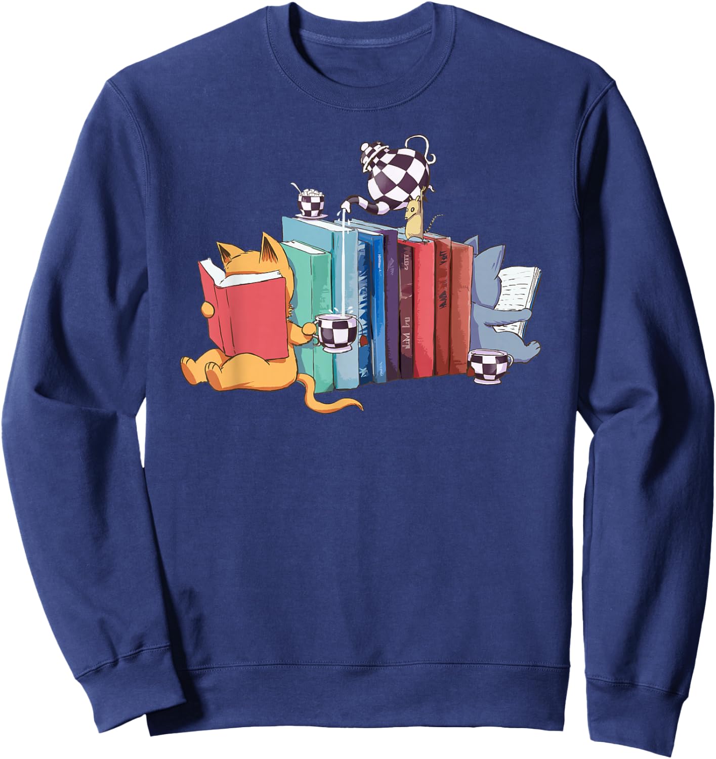 Kawaii Cat Book Ends Library Decor Librarian Gifts Design Sweatshirt - Sweatshirt | Navy