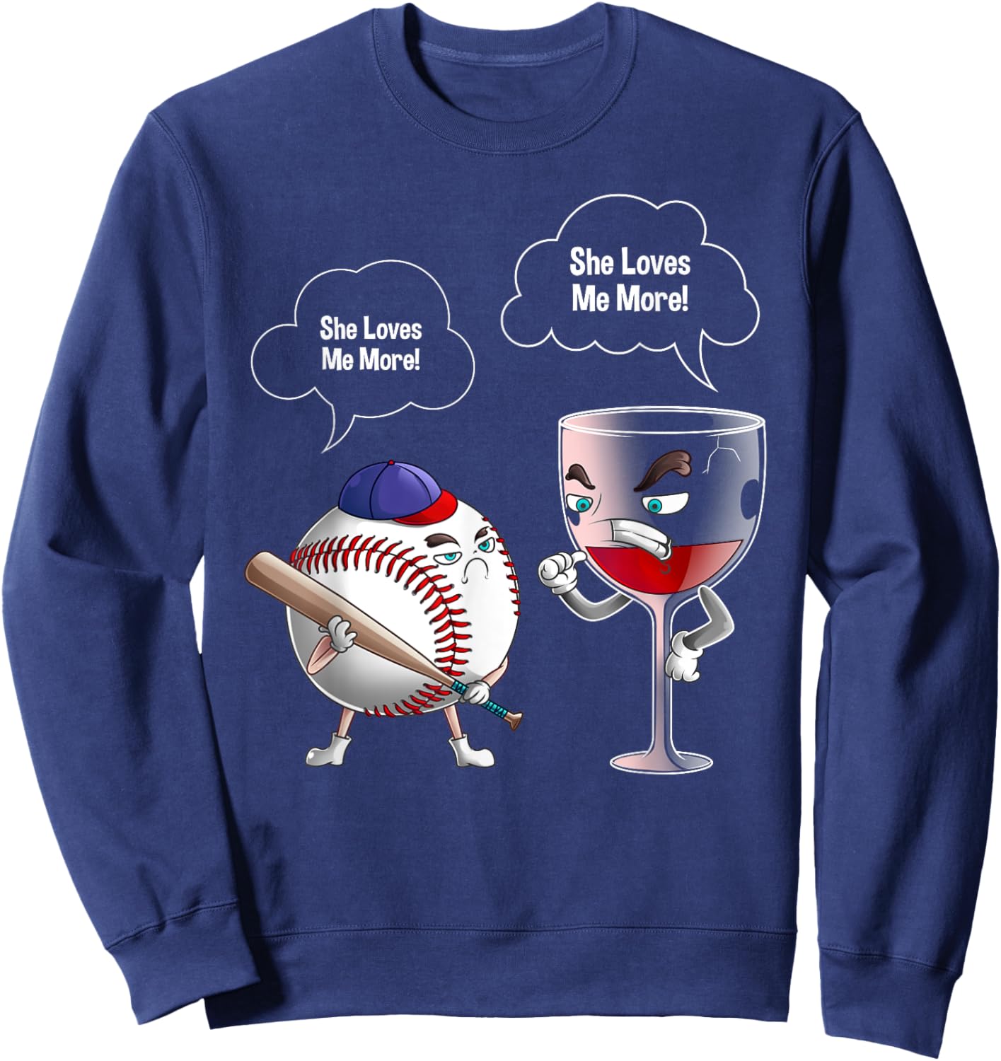 Cool She Loves Me Baseball And Wine Funny Drink Player Gift Sweatshirt - Sweatshirt | Navy
