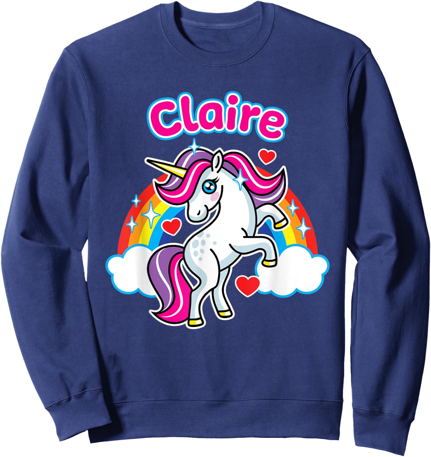 Claire Custom Girls Name Personalized Design Unicorn Party Sweatshirt - Sweatshirt | Navy