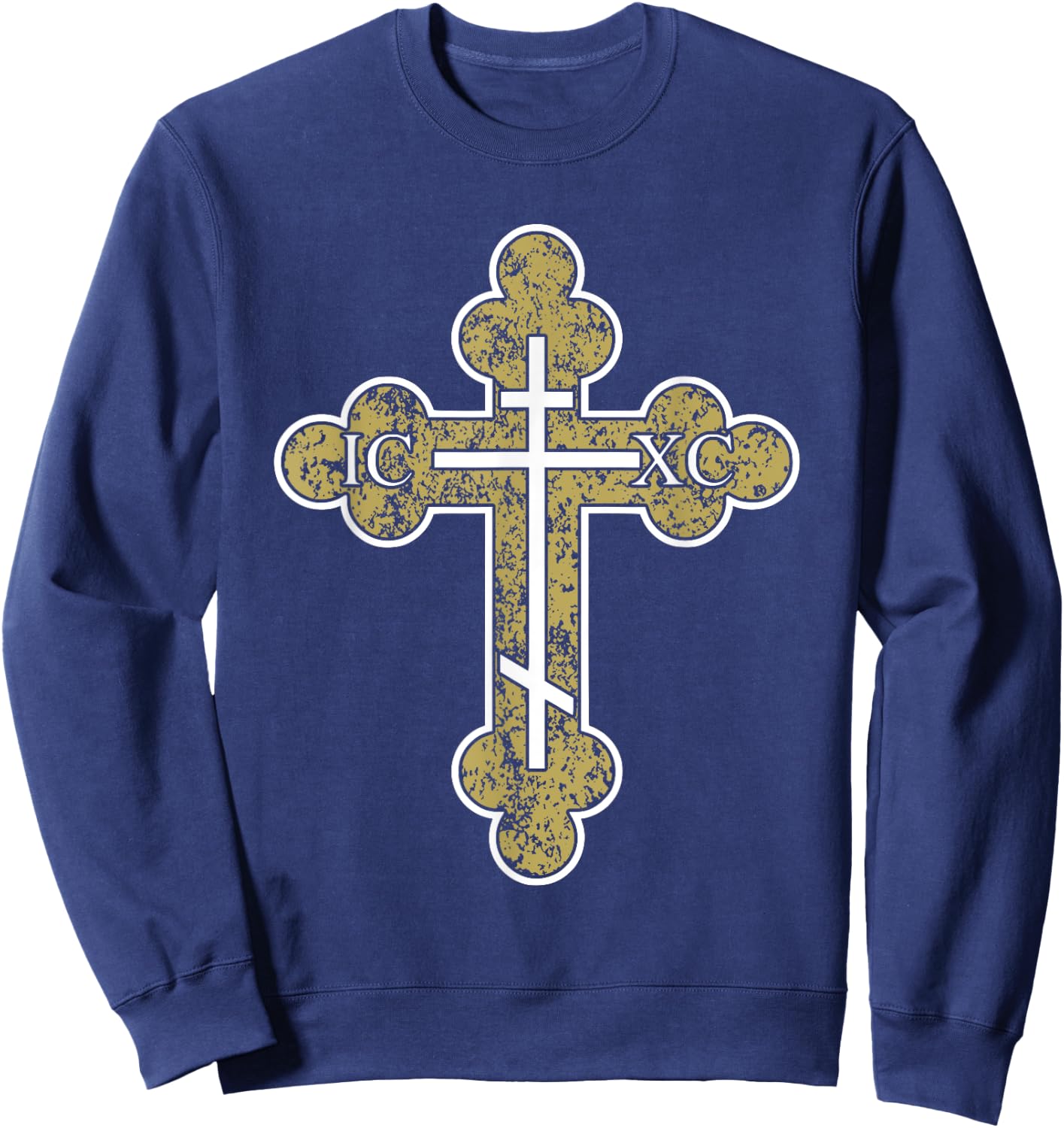 IC XC NIKA Cross Christogram Orthodox Eastern Christian Sweatshirt - Sweatshirt | Navy