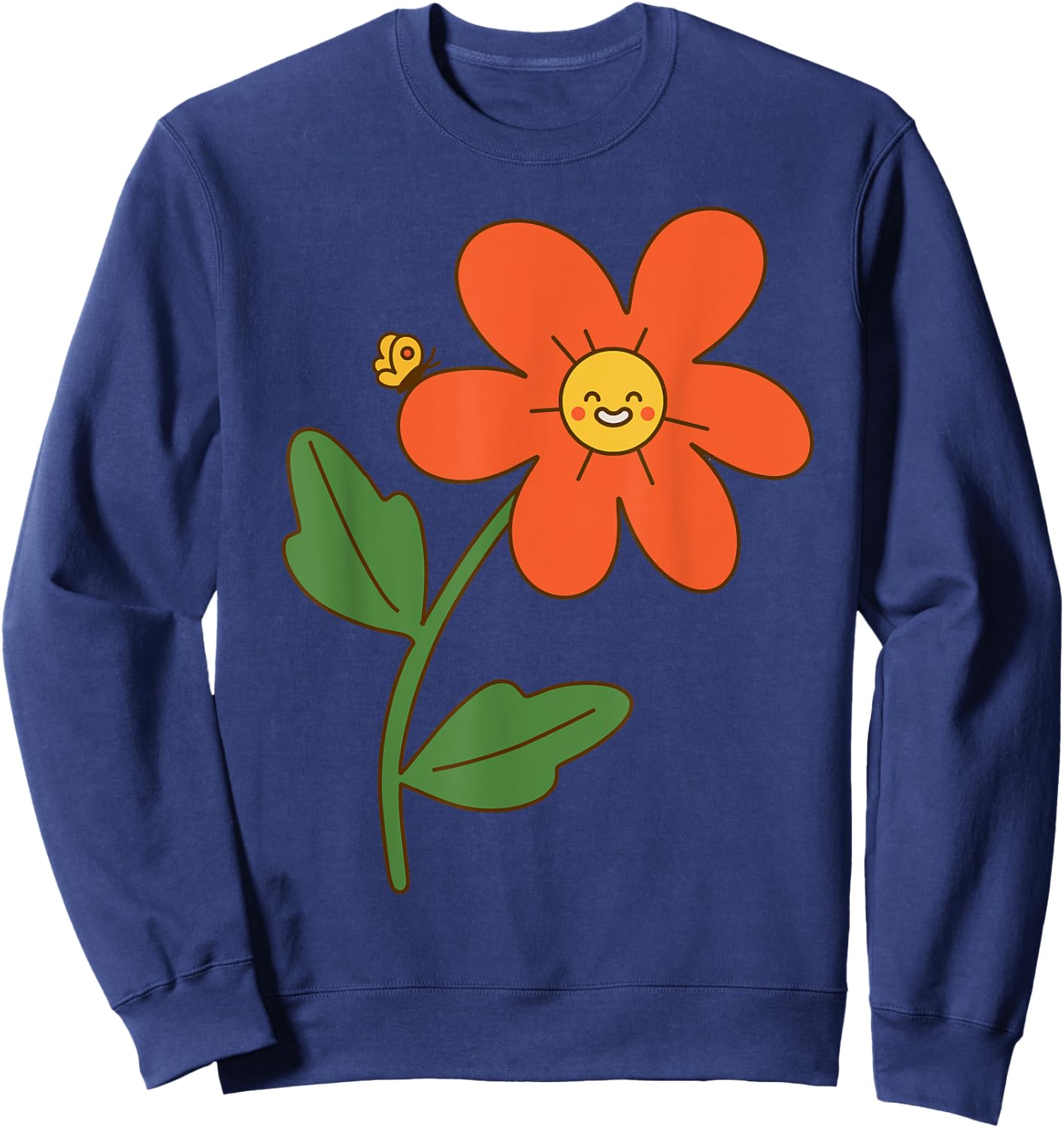 Smiling Flower Retro Vintage 70s Graphic Happy Kawaii Face Sweatshirt - Sweatshirt | Navy
