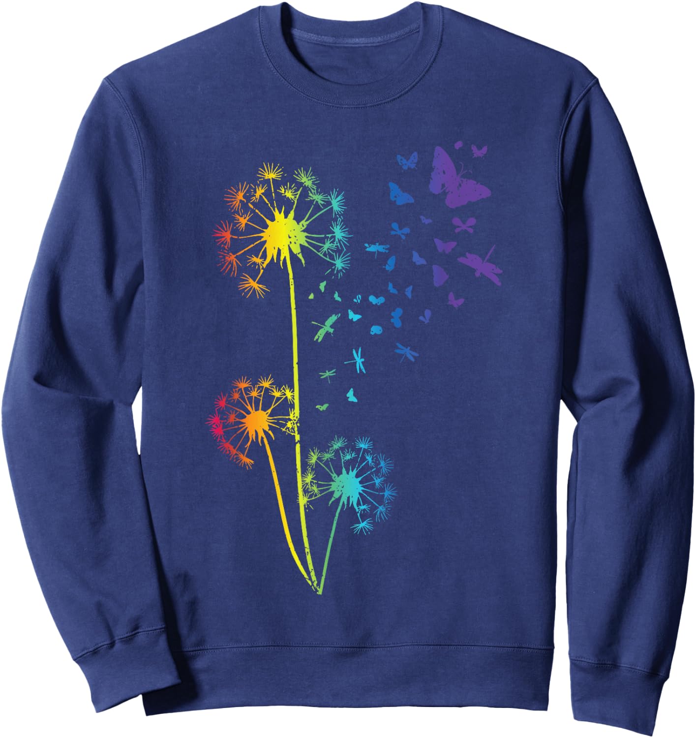 Dandelion Rainbow Dragonfly Breathe Flower Butterfly Sweatshirt - Sweatshirt | Navy