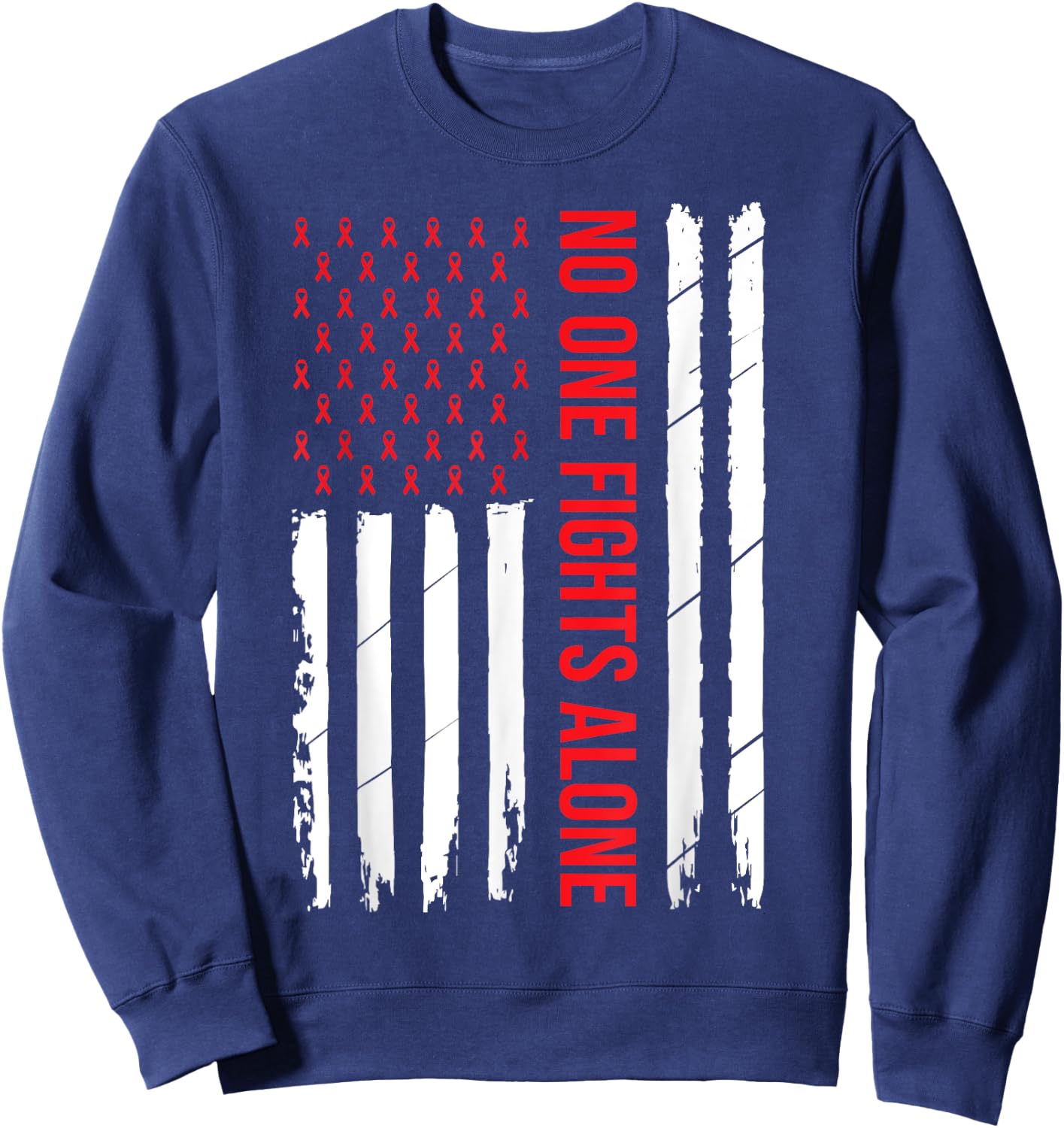HIV Awareness Red Ribbon Men Women AIDS Fight USA Flag Sweatshirt - Sweatshirt | Navy
