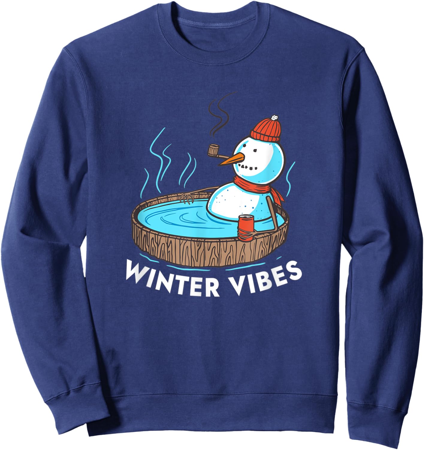 Winter Vibes - Beer Drinking Snowman in Hot Tub Sweatshirt - Sweatshirt | Navy