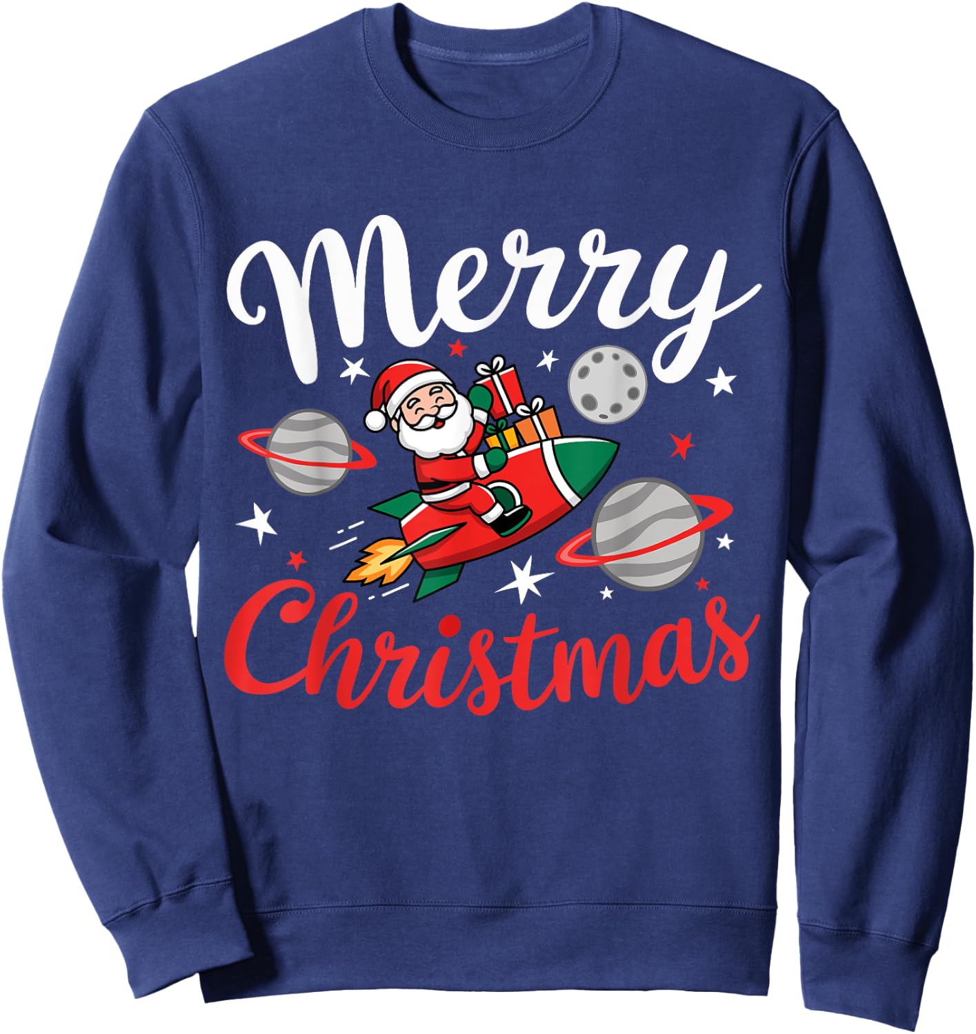 Christmas Space Rocket Pajama Santa Astronaut Rocket Xmas Sweatshirt - Sweatshirt | Navy