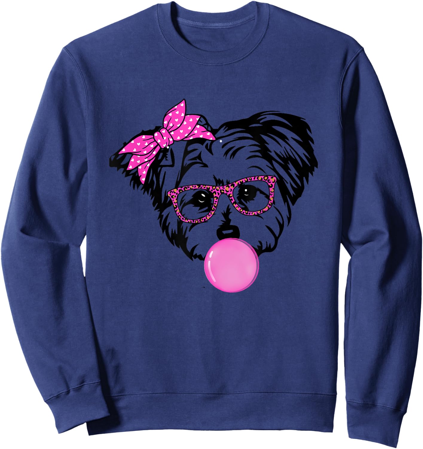 Morkie dog Mom with bubble gum bandana glasses Sweatshirt - Sweatshirt | Navy