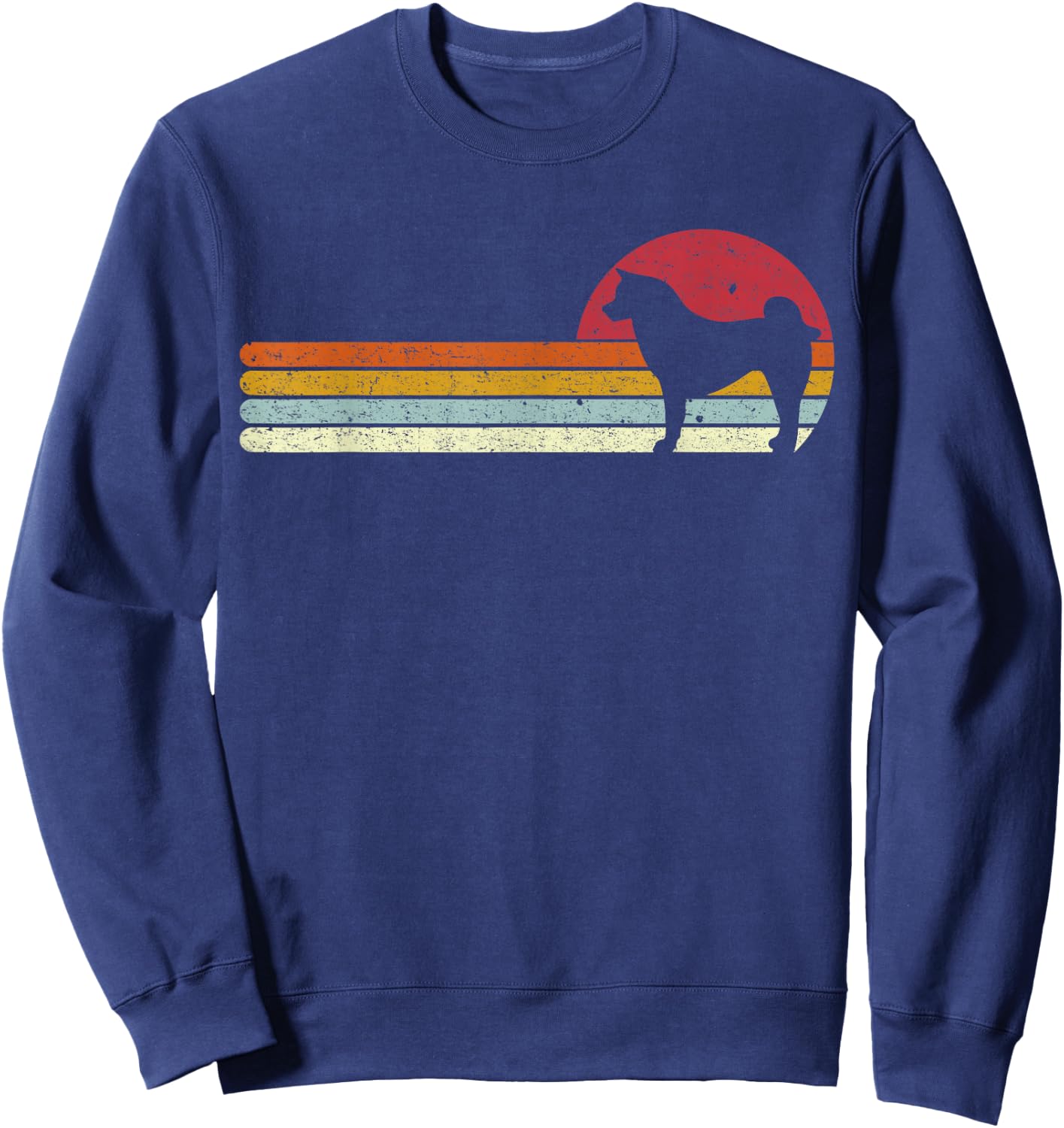 Sunset Akita Distressed Japanese Dog Owner Sweatshirt - Sweatshirt | Navy