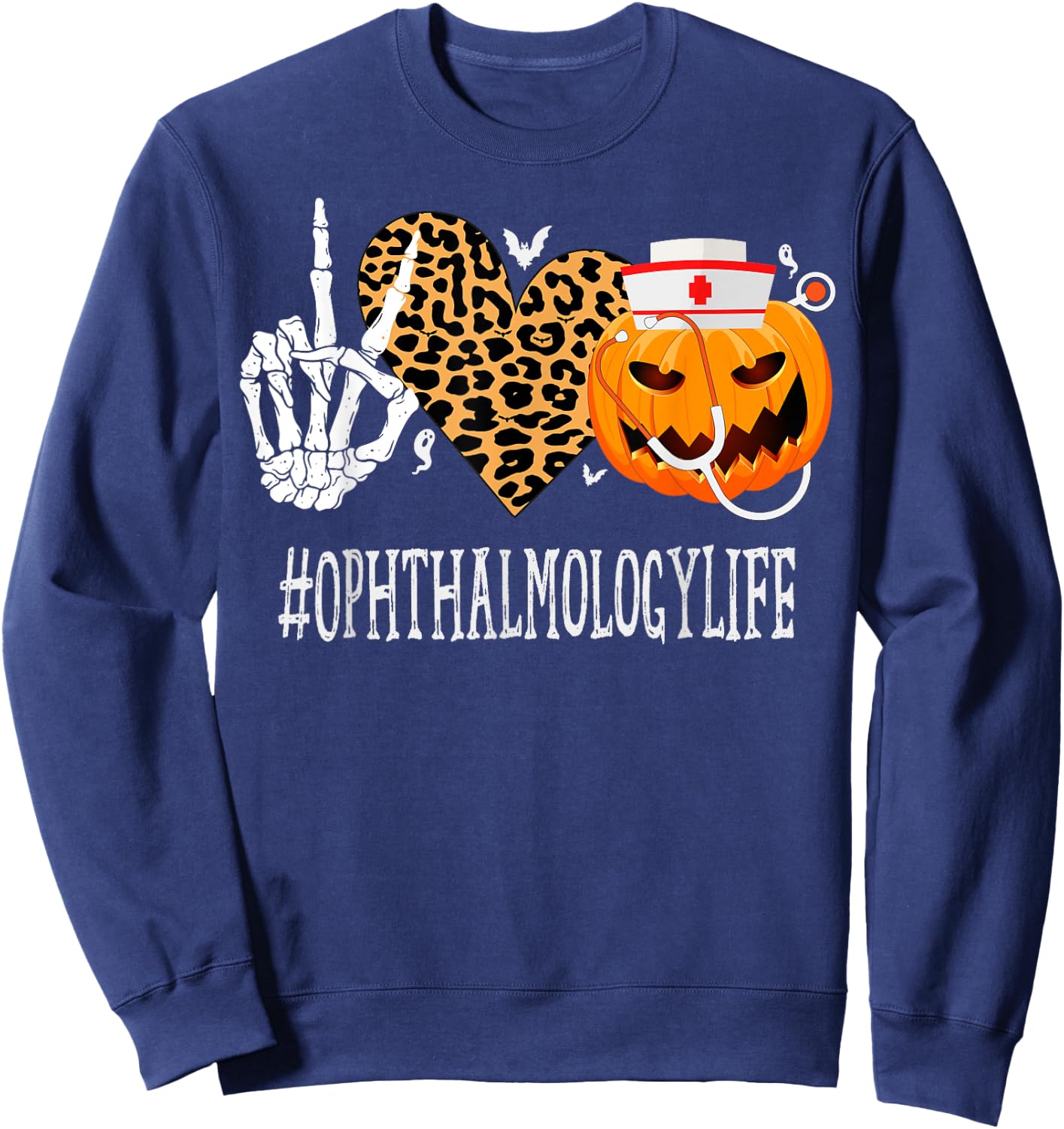 Ophthalmology Peace Love Pumpkin Funny Halloween Leopard Sweatshirt - Sweatshirt | Navy