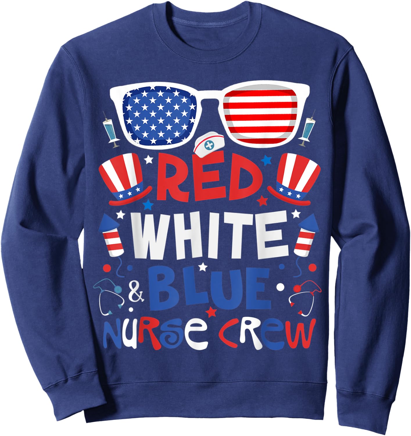 4th Of July Nurse Crew Scrub Tops Patriotic Nurses Matching Kids Men Sweatshirt - Sweatshirt | Navy