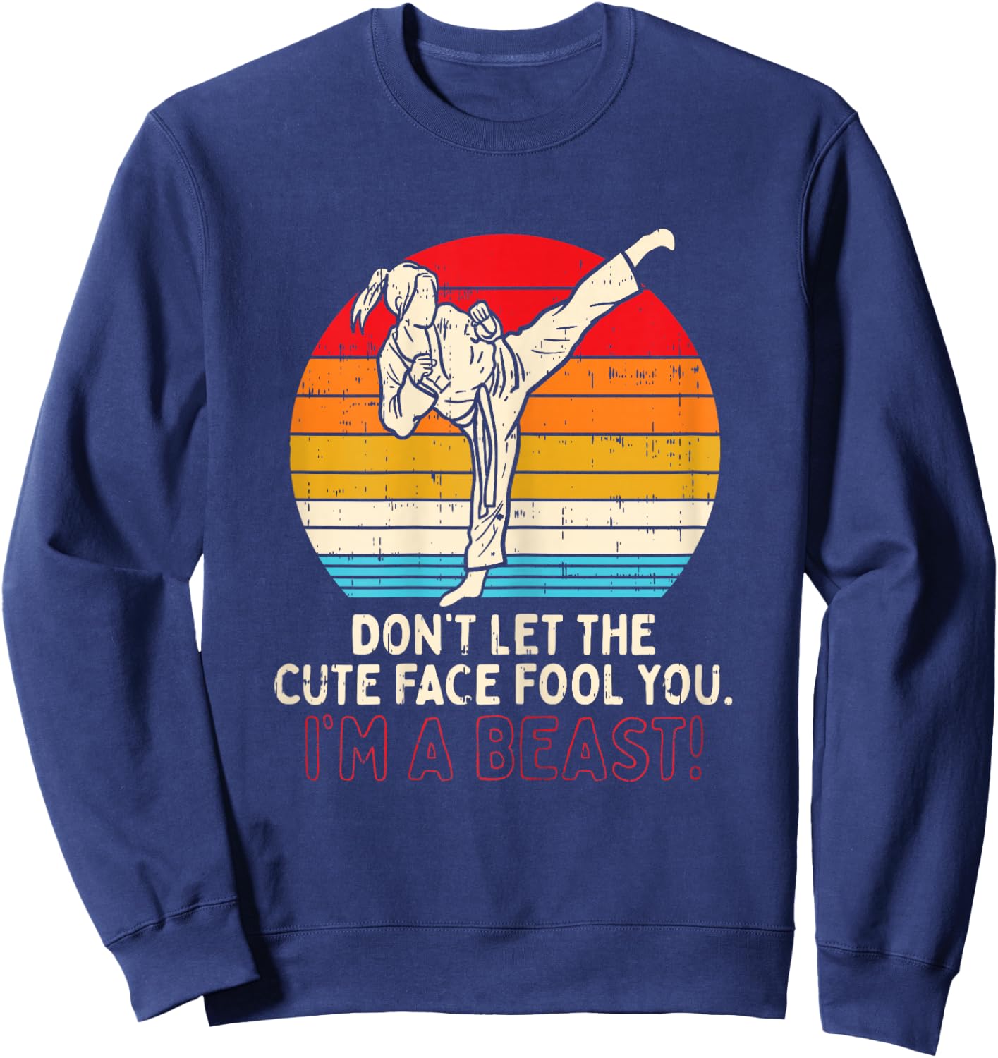 BoredKoalas Dont Let Cute Face Fool You Girl Taekwondo Kick Karate Gift Sweatshirt - Sweatshirt | Navy