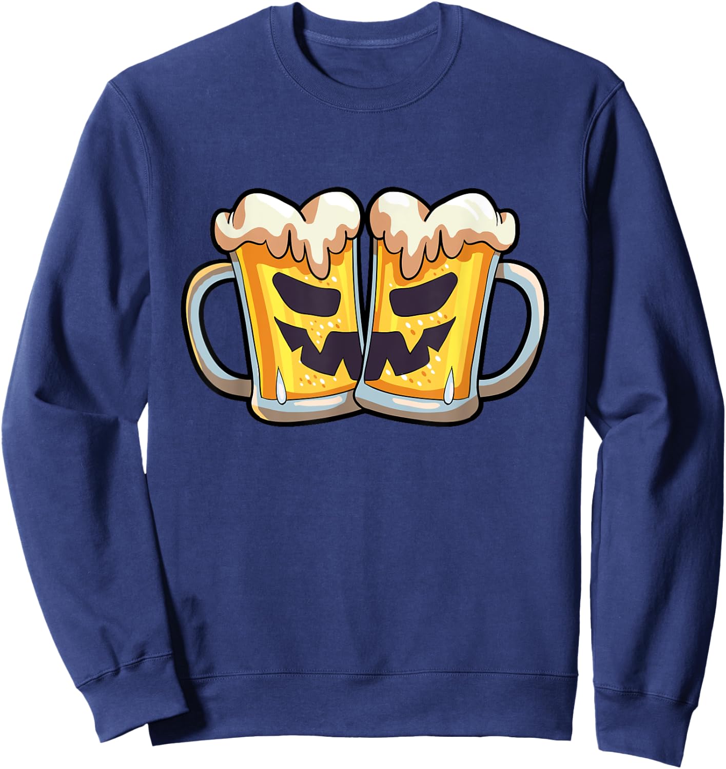 Funny Halloween Shirt Men Beer Lover Scary Pumpkin Face Sweatshirt - Sweatshirt | Navy