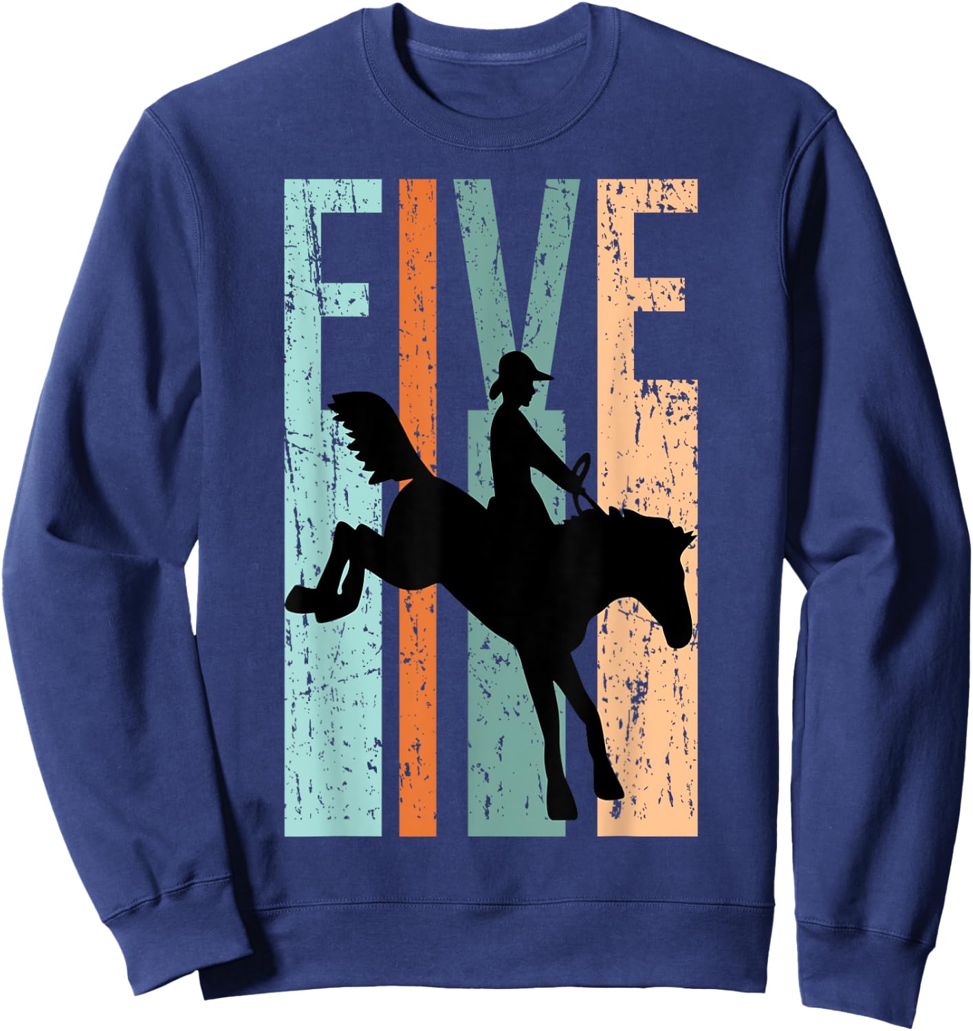 5th Birthday Kids Retro Rodeo Horse Lovers Cowboys Rider Sweatshirt - Sweatshirt | Navy