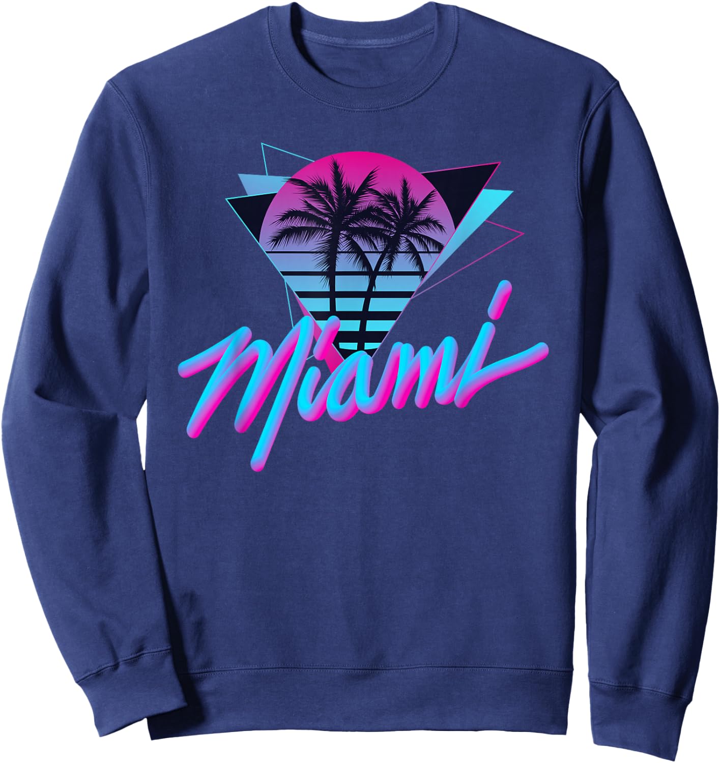 Miami - Palm Trees - Vaperwave Synthwave 80s Style Retro Sweatshirt - Sweatshirt | Navy