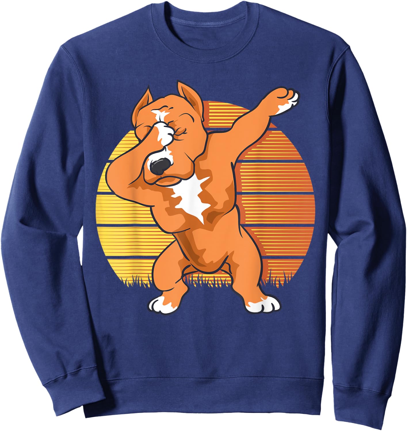 Vintage Sunset Funny Pitbull Dabbing Pitbull Fans Dog Men Women Kids Sweatshirt - Sweatshirt | Navy