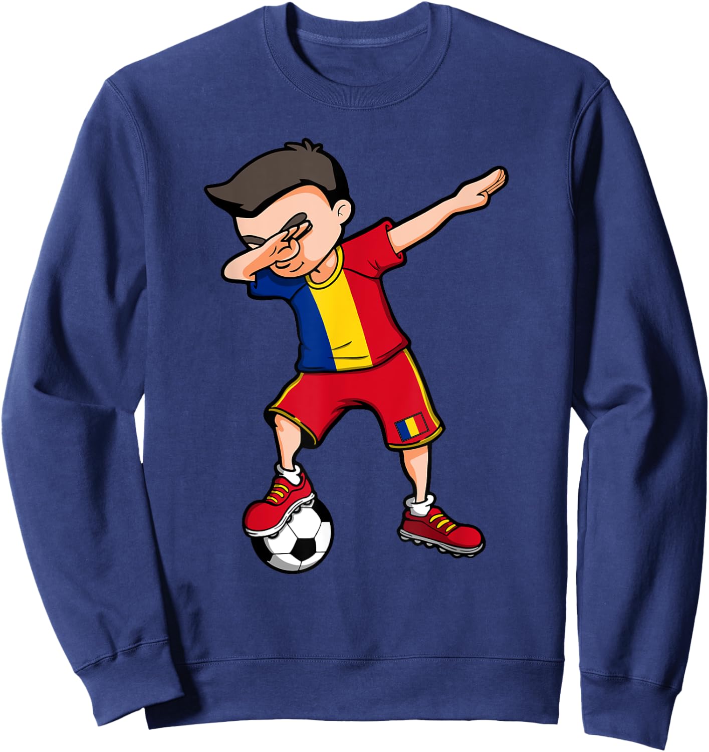 Dabbing Soccer Boy Romania Football Fan Jersey Romanian Flag Sweatshirt - Sweatshirt | Navy
