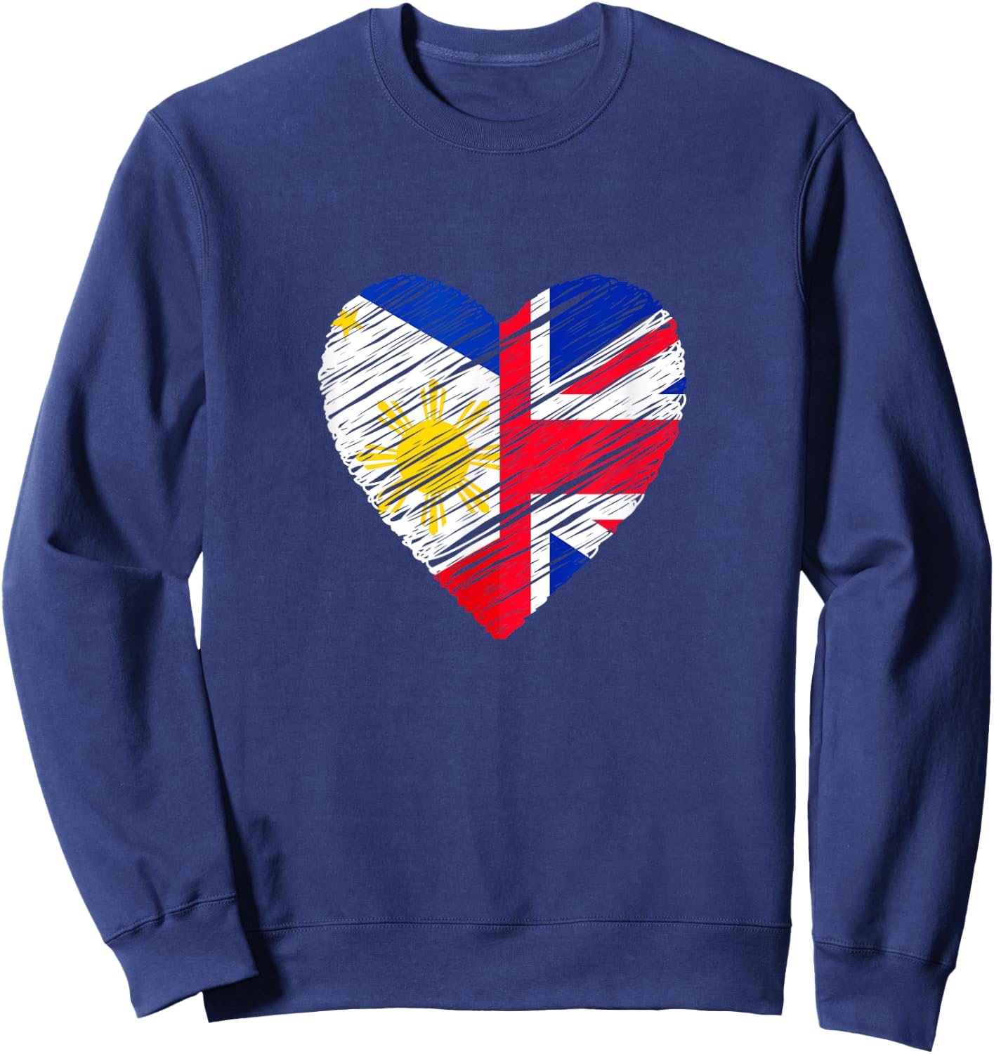 Philippines Great Britain Heart UK Flag Filipino Flag Heart Sweatshirt - Sweatshirt | Navy