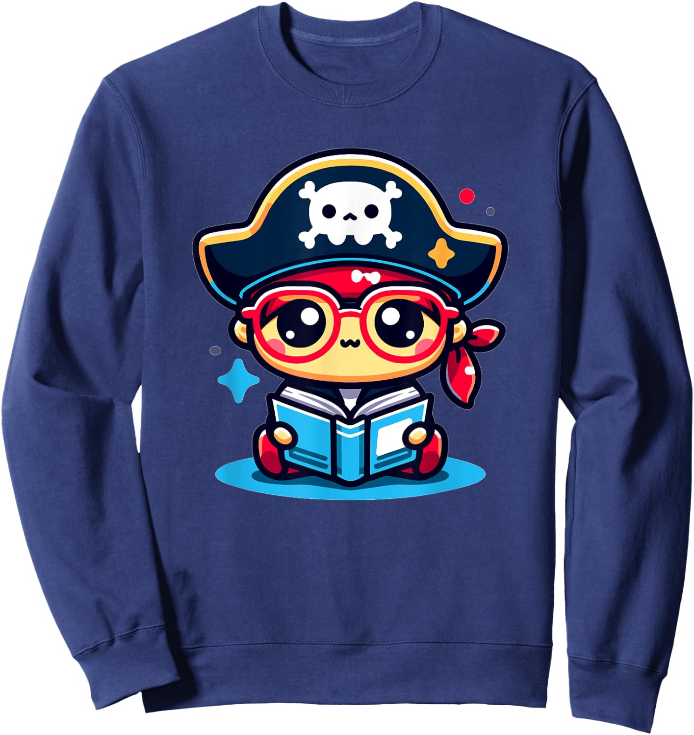 Adorable Book Lover Pirate With Reading Glasses Cute Sweatshirt - Sweatshirt | Navy