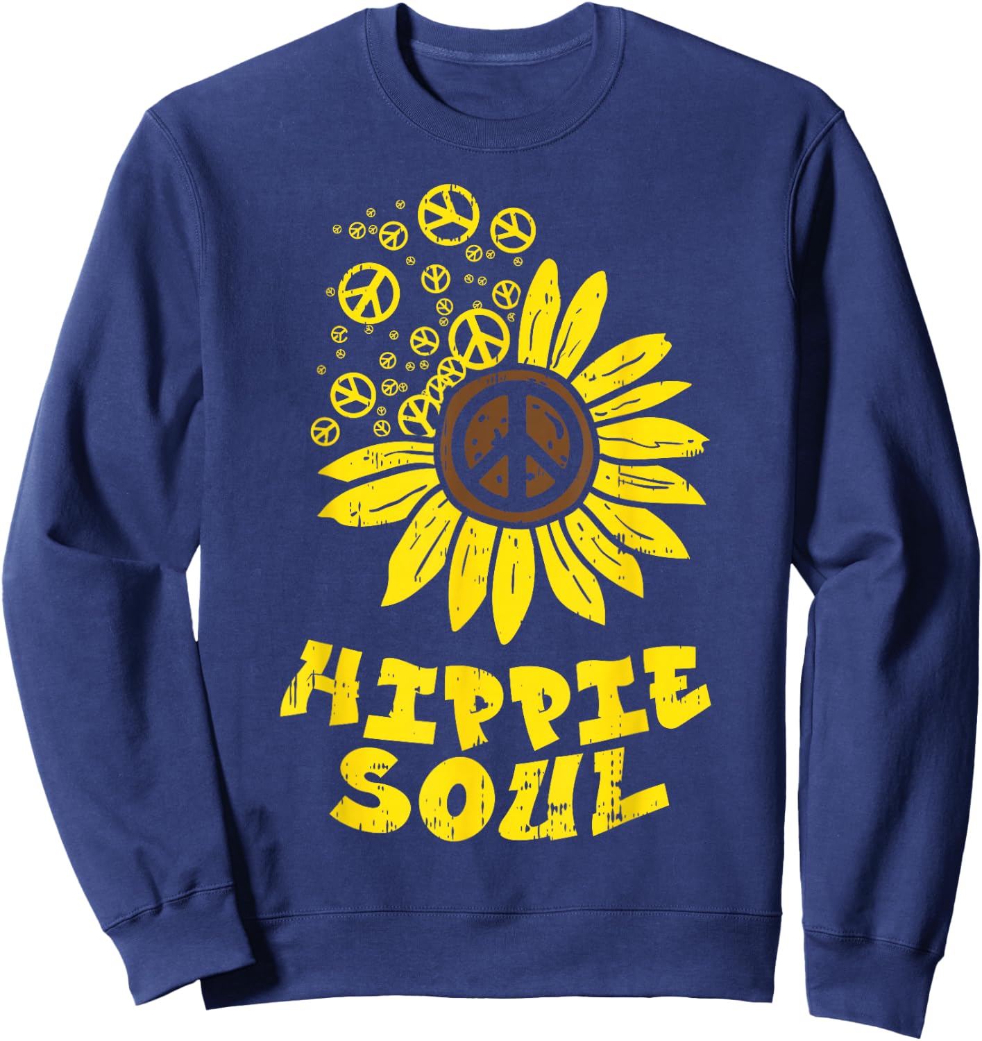 Hippie Soul Sunflower Peace Vintage Retro Floral Hippi Women Sweatshirt - Sweatshirt | Navy