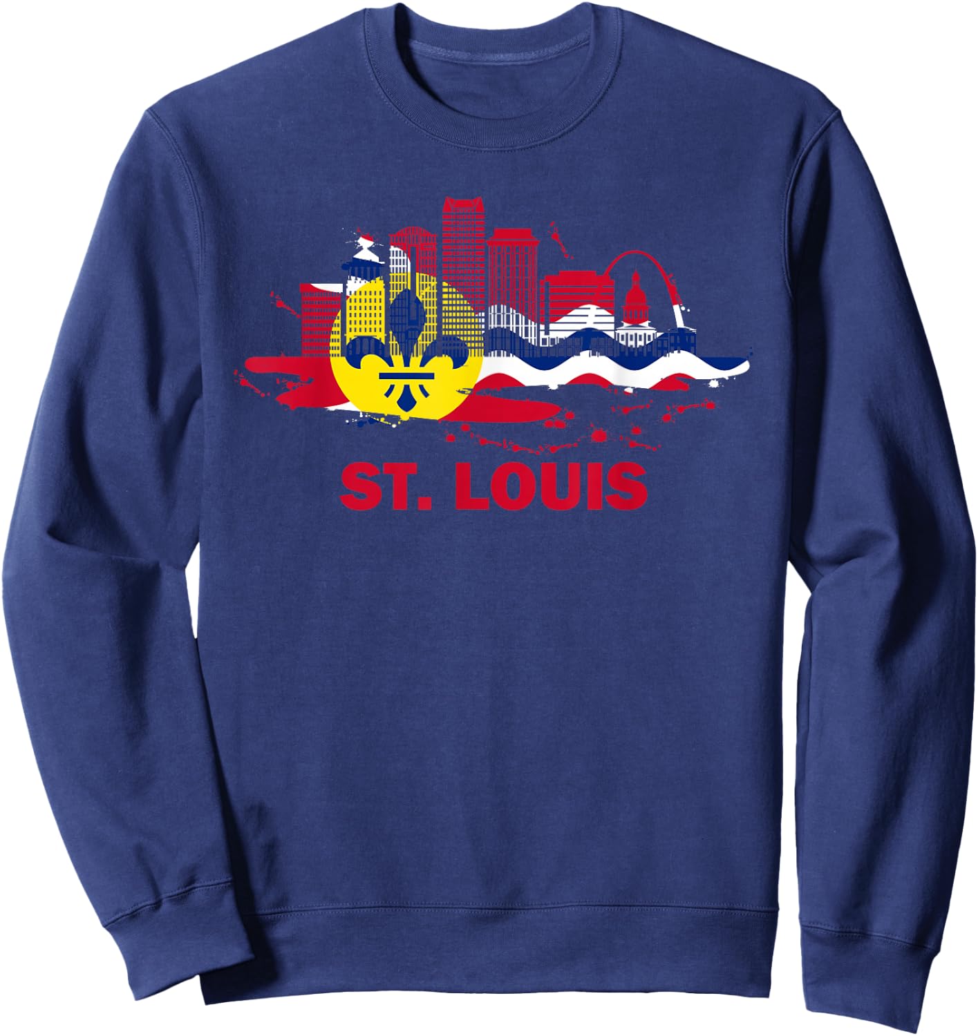 St. Louis City Flag Downtown Skyline - St. Louis Skyline Sweatshirt - Sweatshirt | Navy