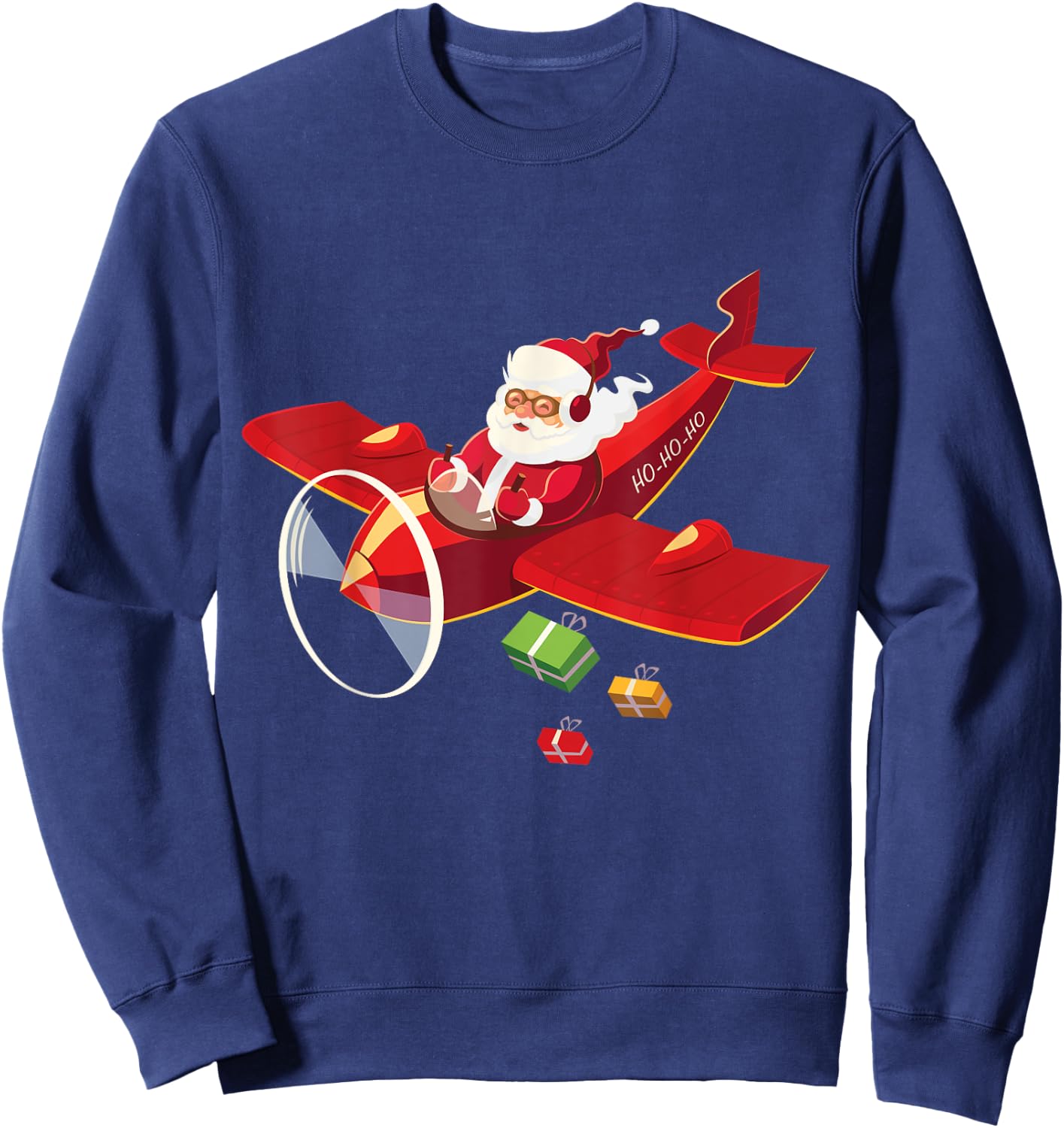 Christmas Santa Claus Pilot Flying Airplane Gift Sweatshirt - Sweatshirt | Navy