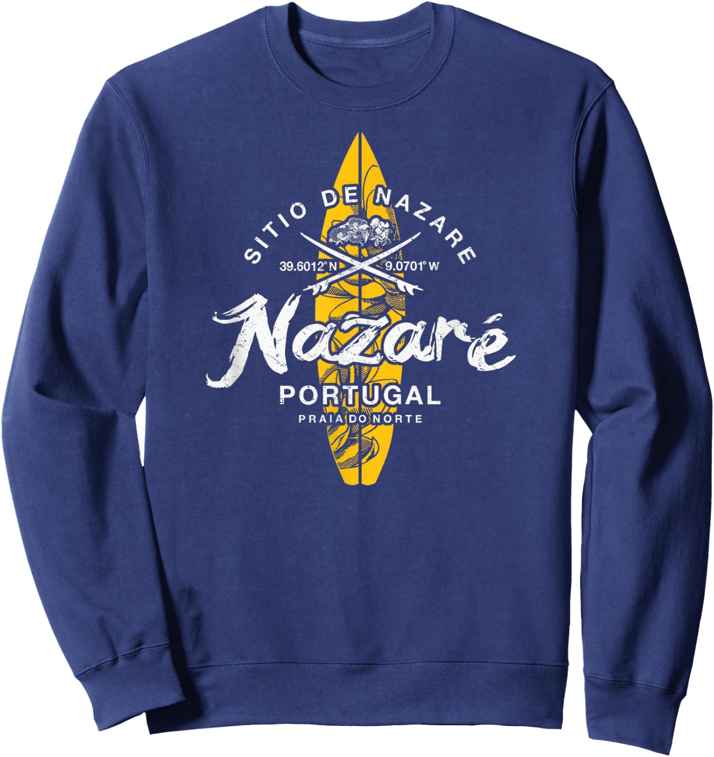 Nazare Portugal Praia do Norte Vintage Surfing Sweatshirt - Sweatshirt | Navy