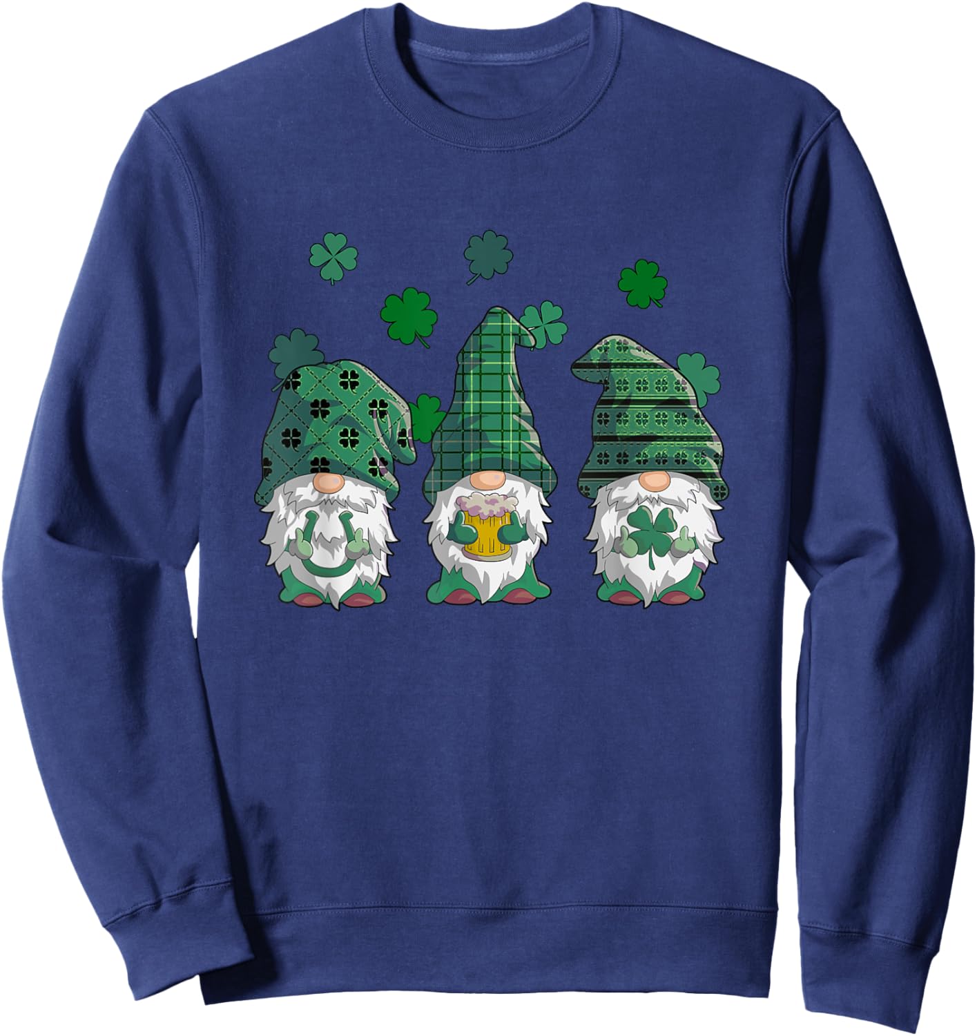 St Patricks Day Gnomes Shirt Women Buffalo Plaid Shamrock Sweatshirt - Sweatshirt | Navy