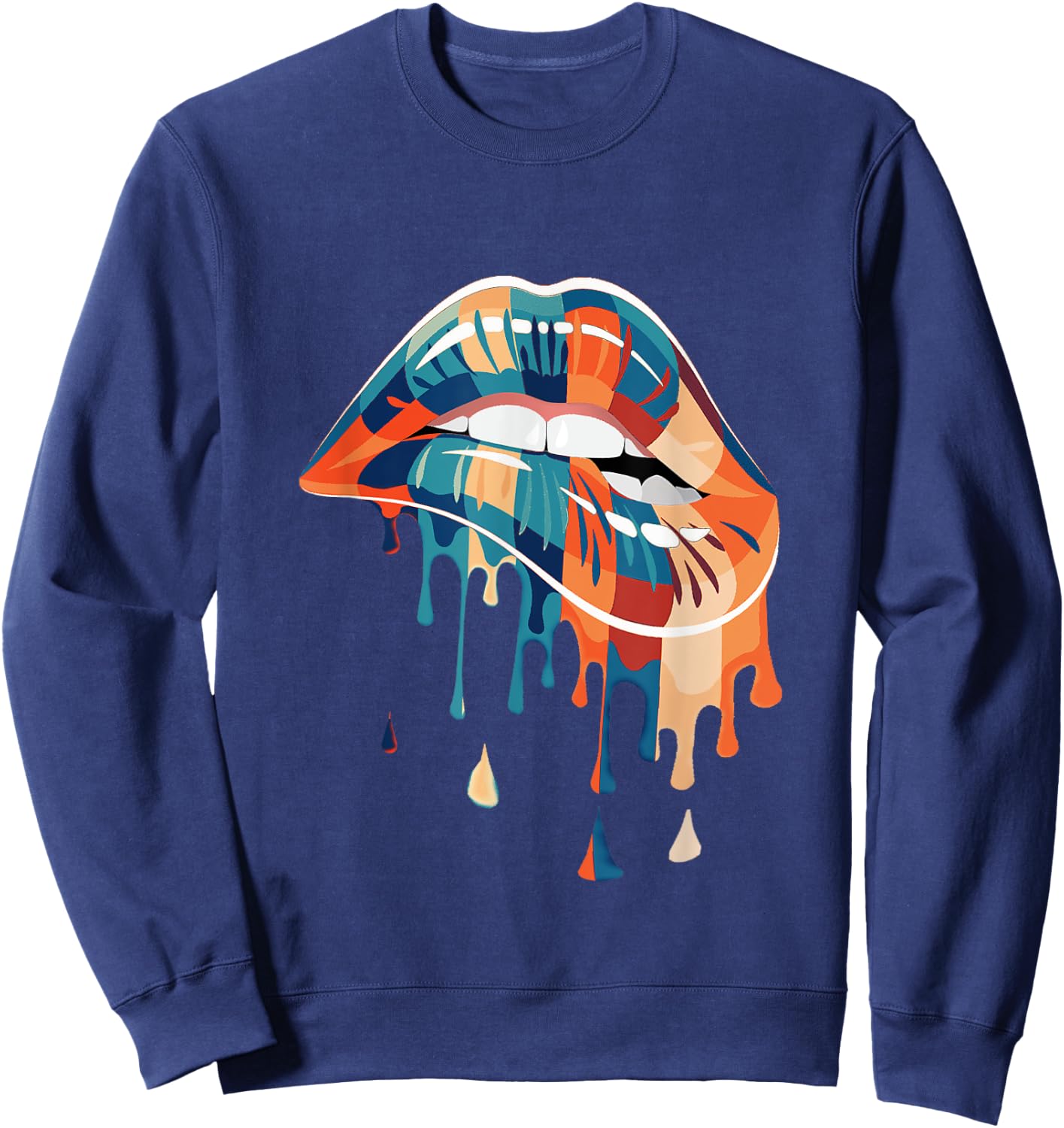 Retro - Biting Melting dripping Lips - Vintage colours Sweatshirt - Sweatshirt | Navy