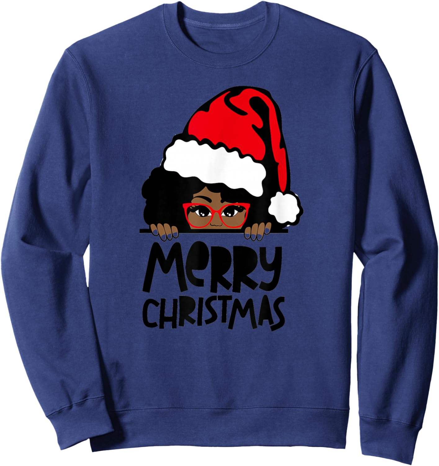 That Melanin Christmas Mrs. Claus Santa Black Peeking Claus Sweatshirt - Sweatshirt | Navy
