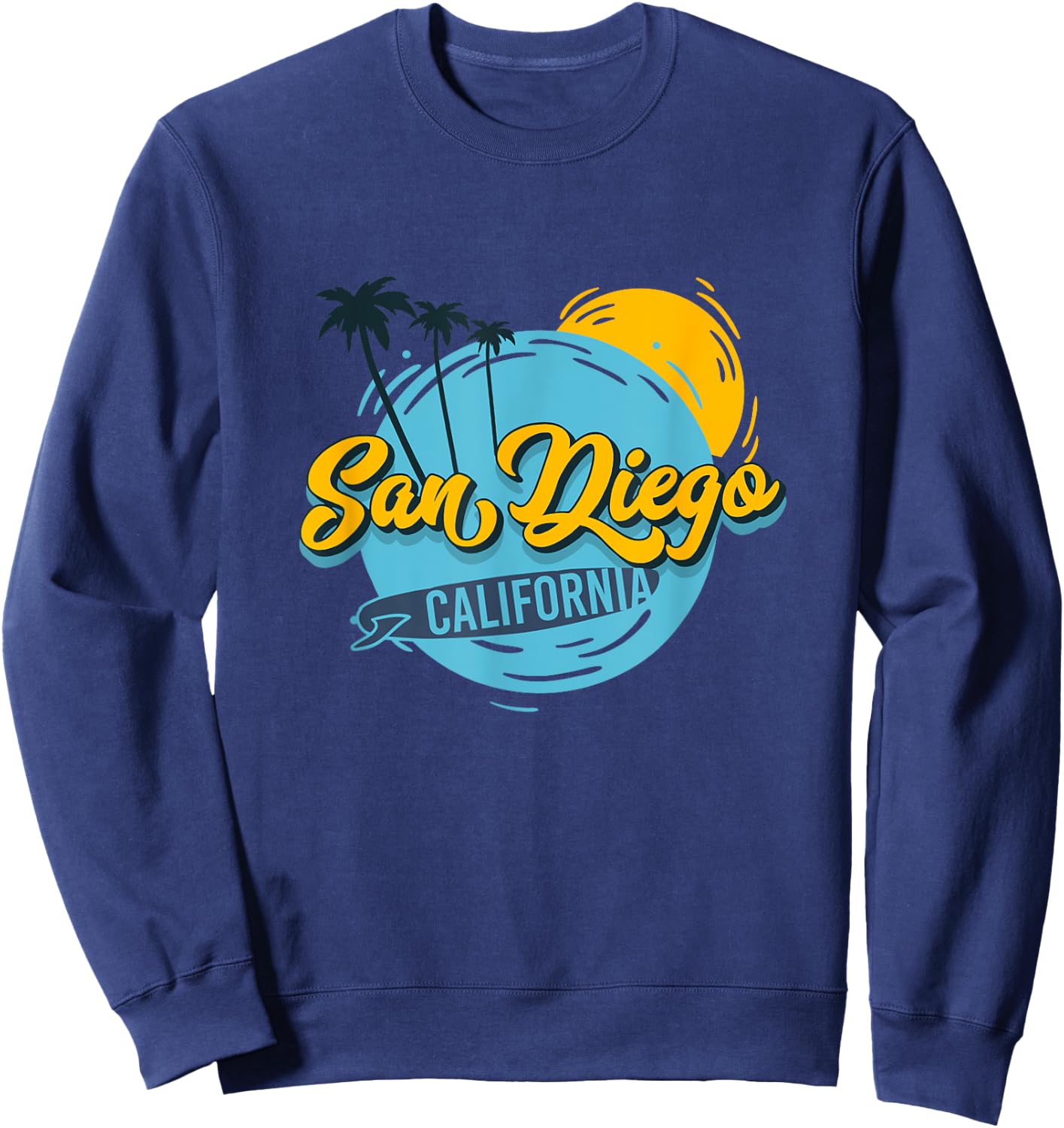 Retro San Diego Palm Tree, Surf And Sun California Souvenir Sweatshirt - Sweatshirt | Navy