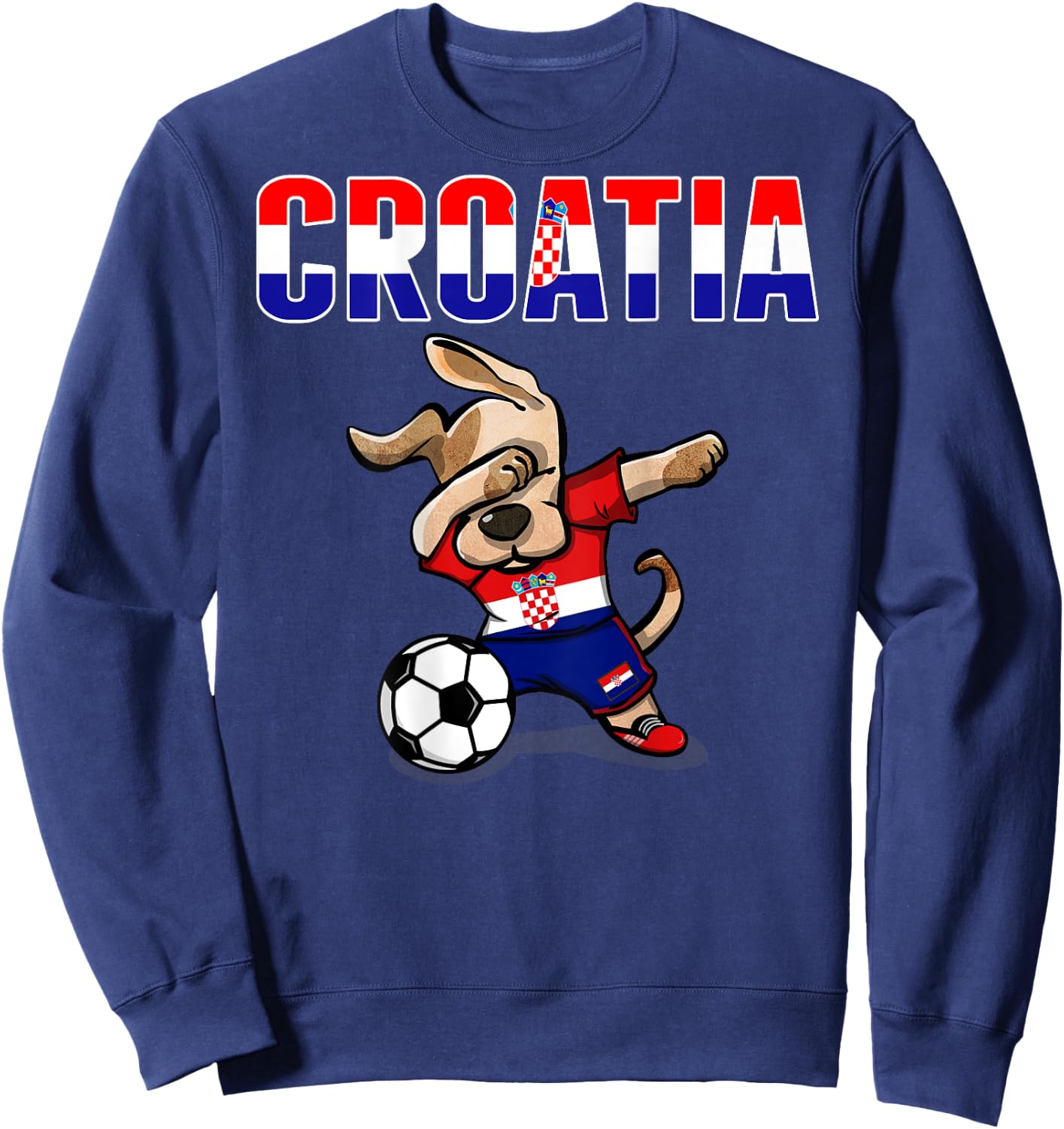 Dabbing Dog Croatia Soccer Fan Jersey Croatian Flag Football Women Kids Sweatshirt - Sweatshirt | Navy