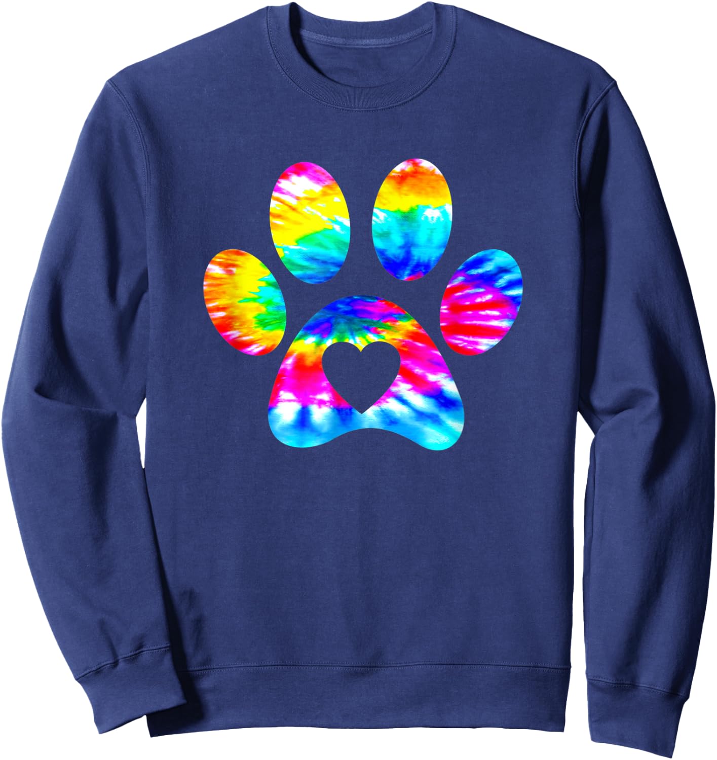 Dog Paw Heart Print Tie Dye for Dog Mom or Cat Mom Sweatshirt - Sweatshirt | Navy