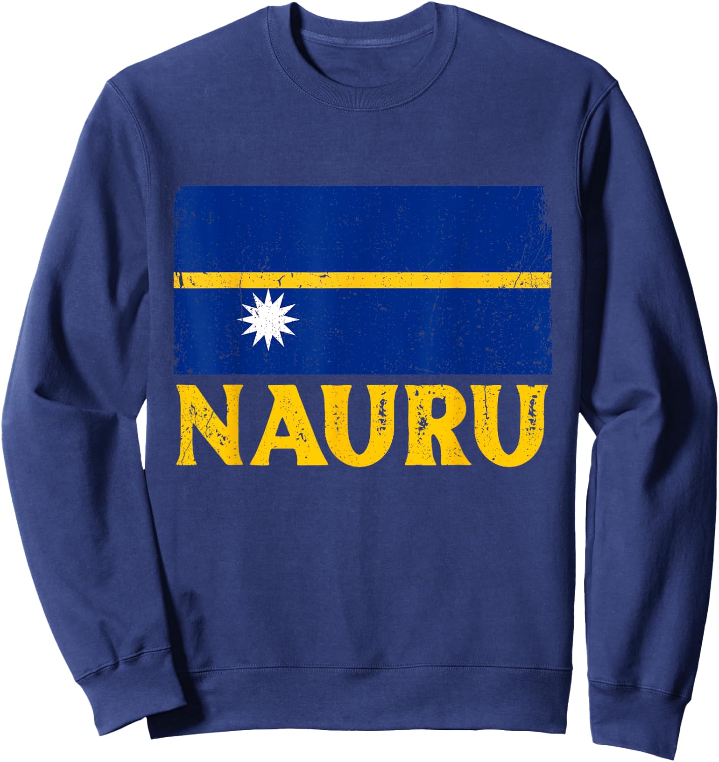 Distressed Retro Nauru Flag Men Women Kids Patriotic Sweatshirt - Sweatshirt | Navy