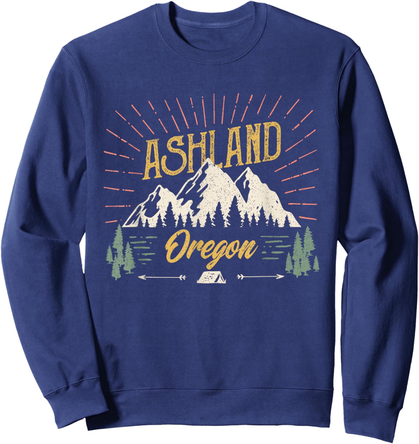 Vintage Ashland Oregon Mountain Outdoors Hiking Sweatshirt - Sweatshirt | Navy