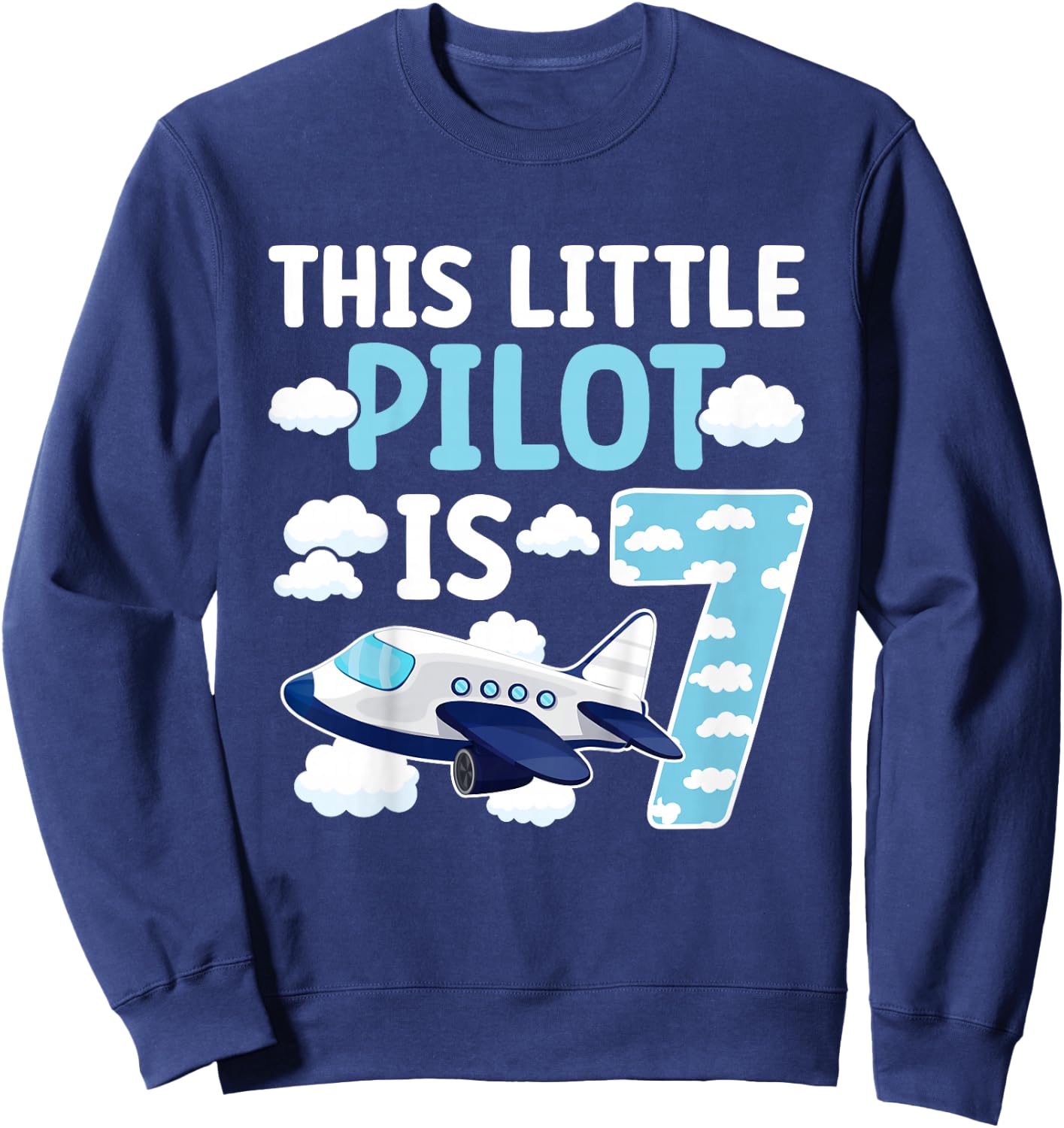 7th Airplane Birthday Party Seven Year Old Pilot Birthday Sweatshirt - Sweatshirt | Navy