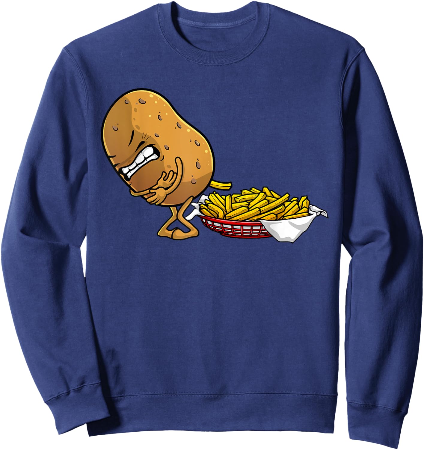 Funny French Fries Designs Women Potato Food Eaters Small Sweatshirt - Sweatshirt | Navy