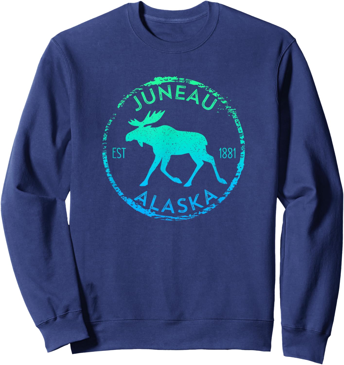 Juneau Alaska Moose Gradient Distressed Souvenir Sweatshirt - Sweatshirt | Navy
